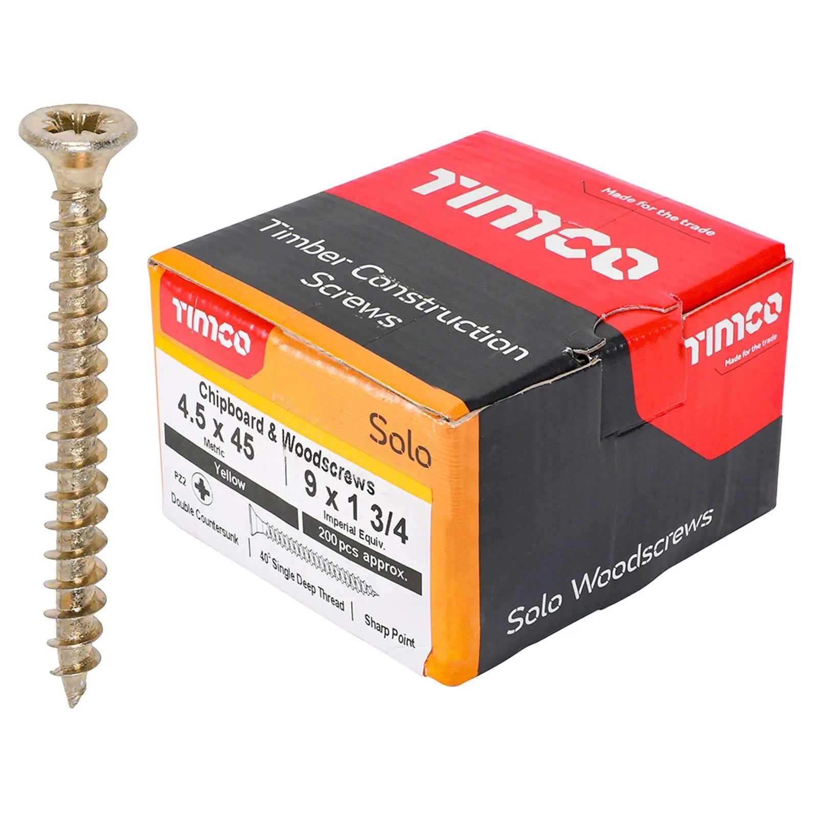 TIMCO SOLO Wood Screws Yellow Double Countersunk Pozi Boxed - Choose Size  White Rose Tools