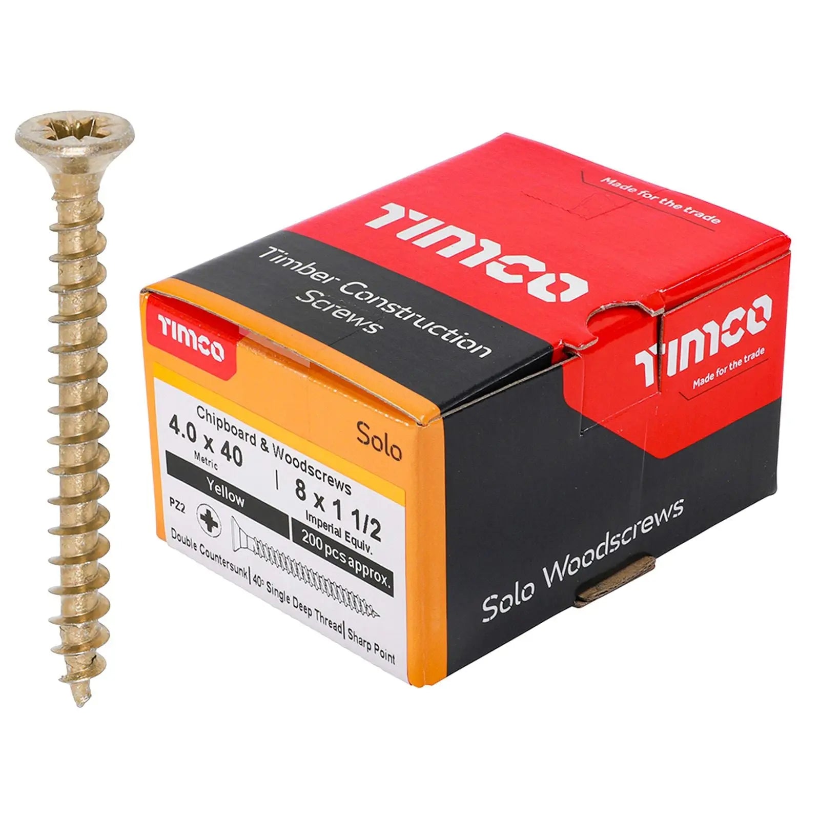 TIMCO SOLO Wood Screws Yellow Double Countersunk Pozi Boxed - Choose Size  White Rose Tools