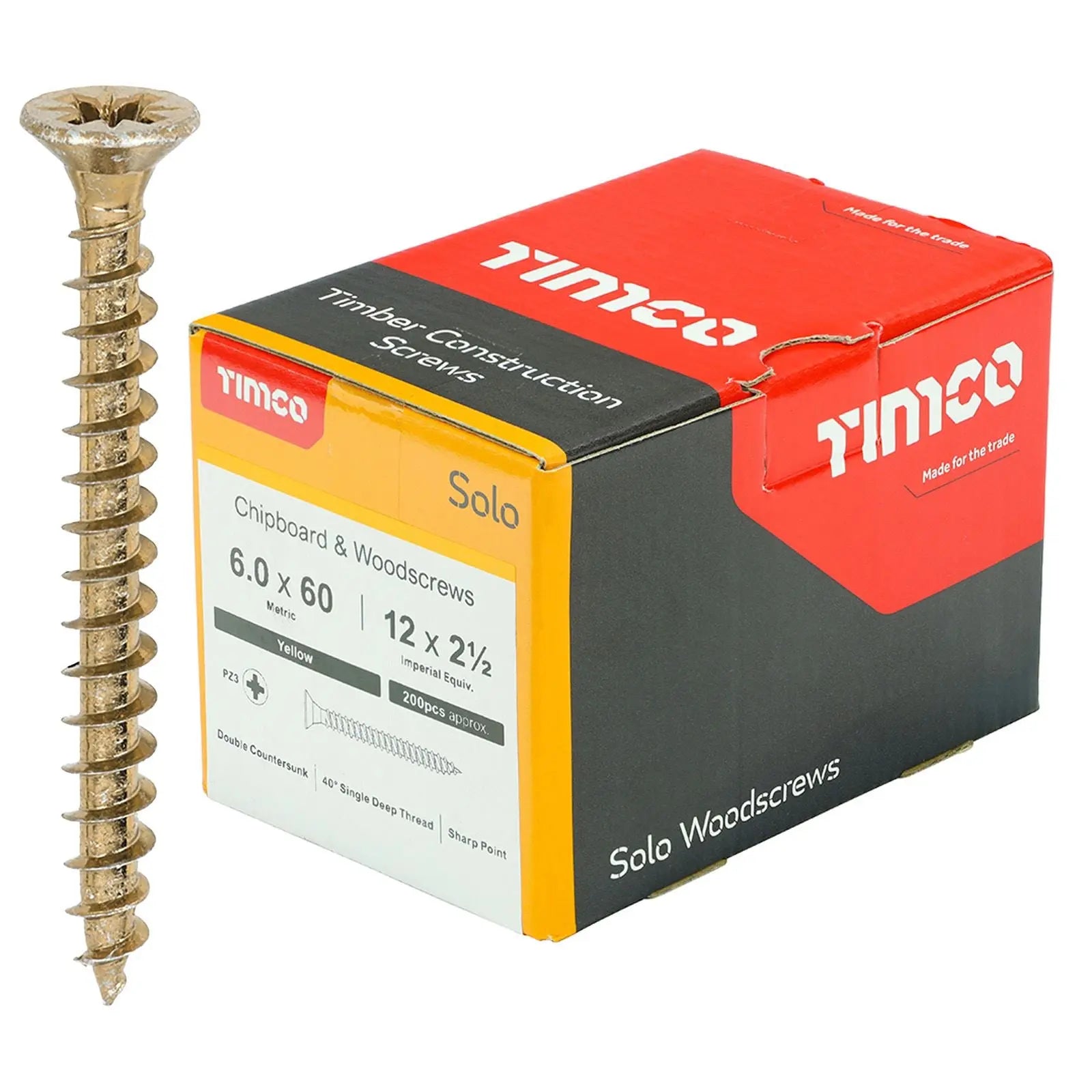 TIMCO SOLO Wood Screws Yellow Double Countersunk Pozi Boxed - Choose Size  White Rose Tools