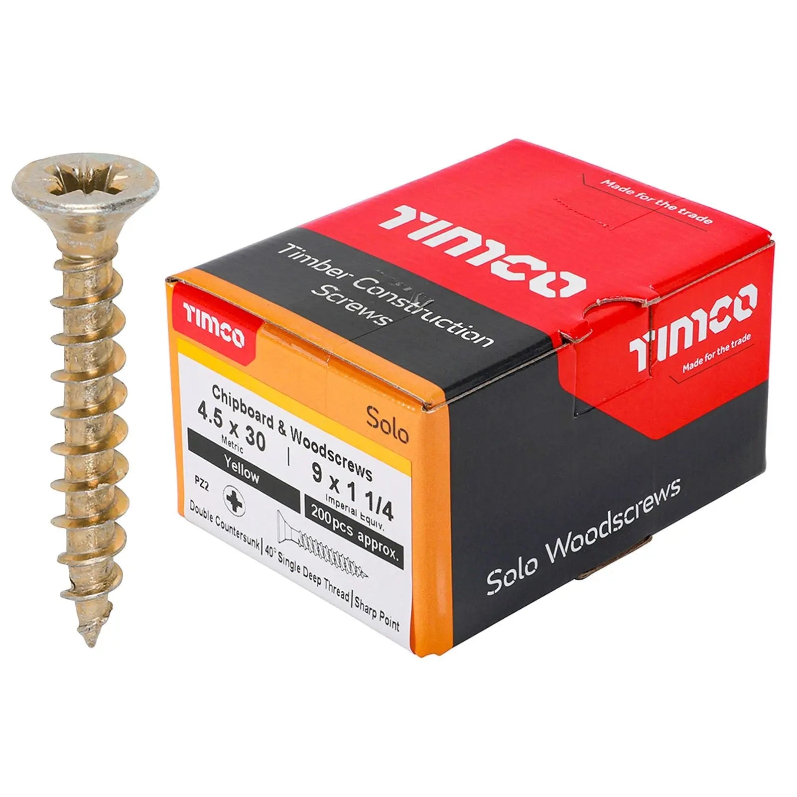 TIMCO SOLO Wood Screws Yellow Double Countersunk Pozi Boxed - Choose Size  White Rose Tools
