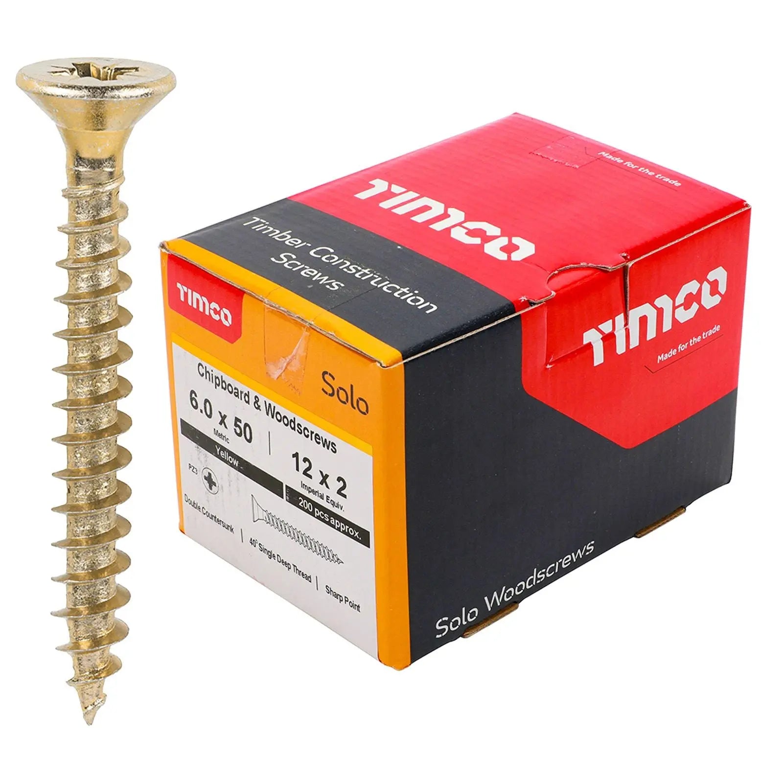 TIMCO SOLO Wood Screws Yellow Double Countersunk Pozi Boxed - Choose Size  White Rose Tools