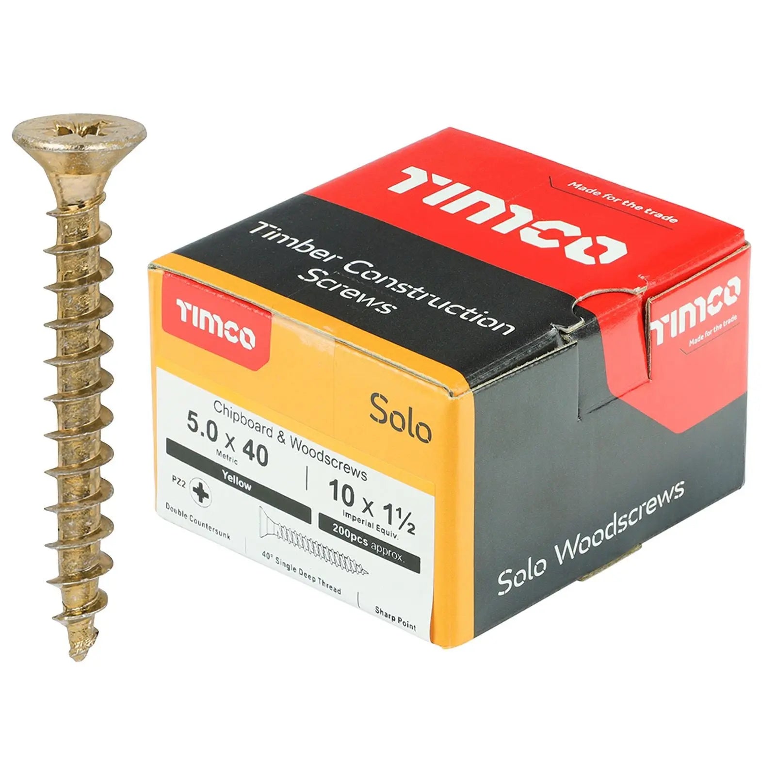 TIMCO SOLO Wood Screws Yellow Double Countersunk Pozi Boxed - Choose Size  White Rose Tools