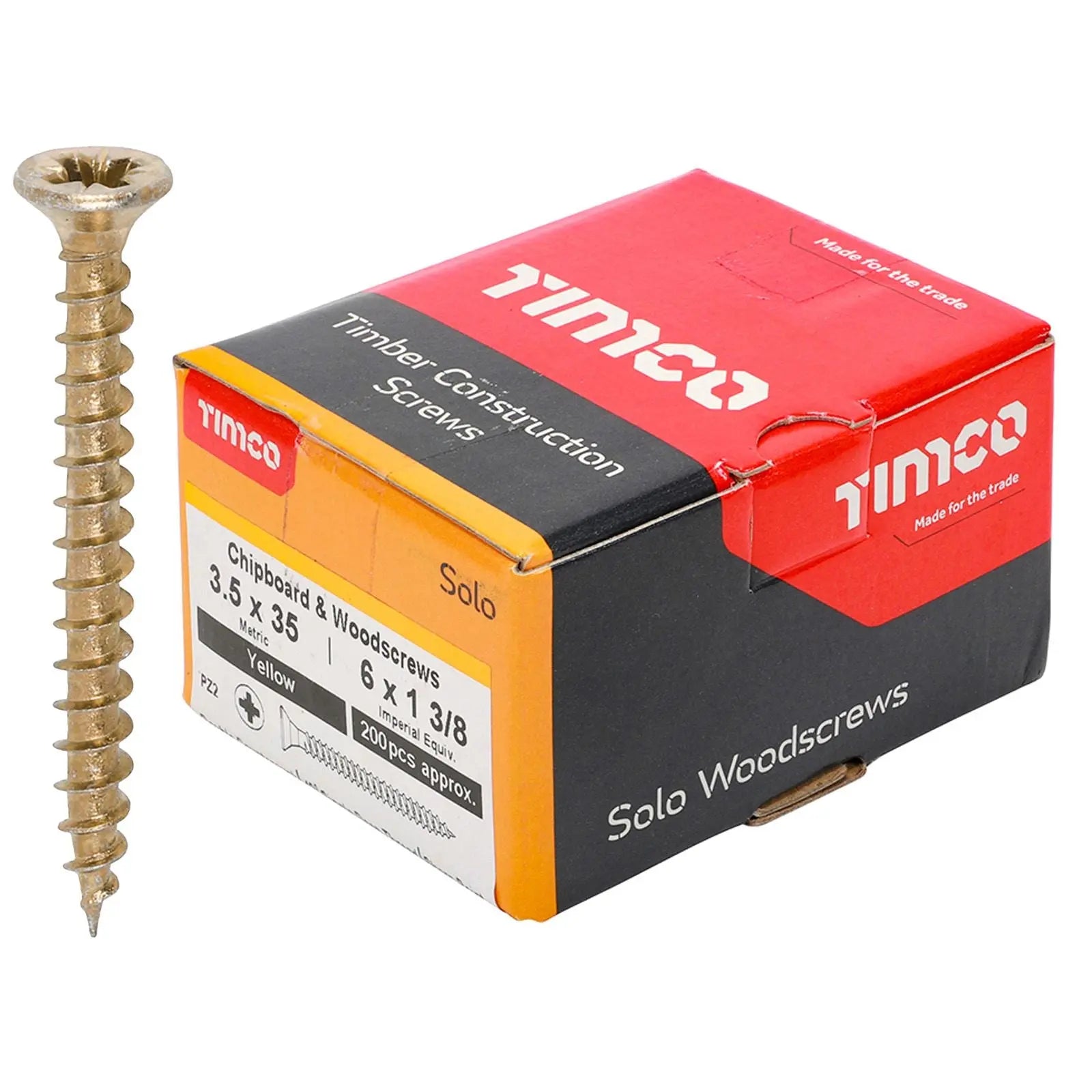 TIMCO SOLO Wood Screws Yellow Double Countersunk Pozi Boxed - Choose Size  White Rose Tools