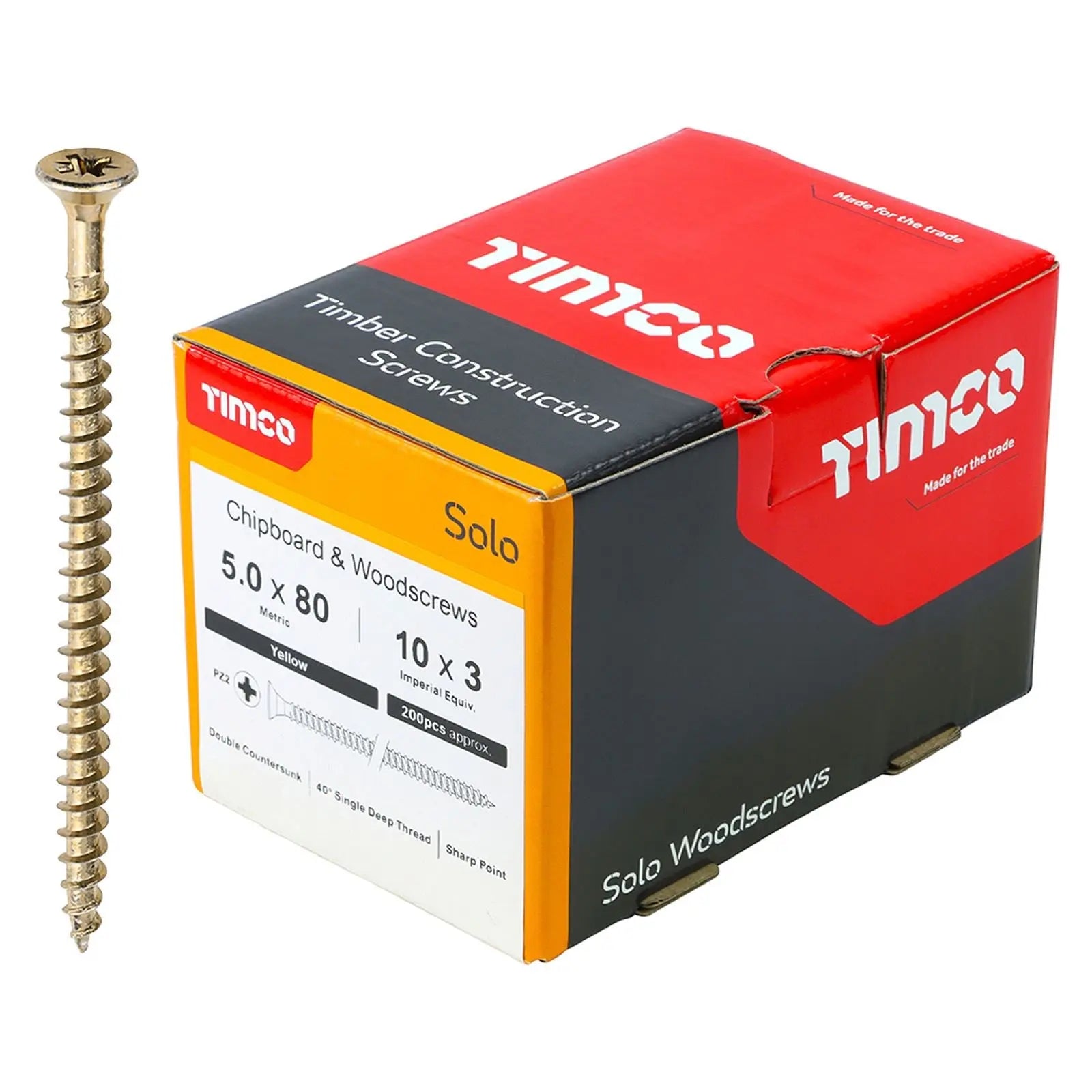 TIMCO SOLO Wood Screws Yellow Double Countersunk Pozi Boxed - Choose Size  White Rose Tools