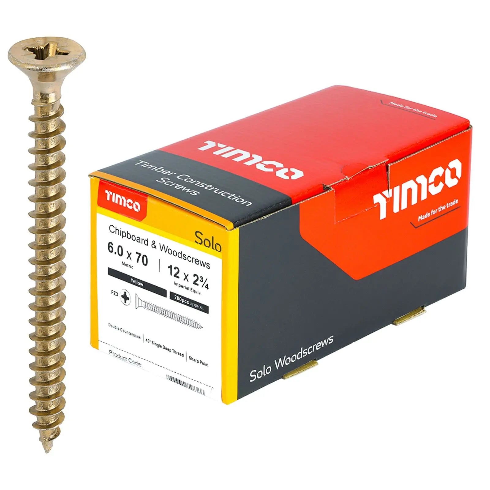 TIMCO SOLO Wood Screws Yellow Double Countersunk Pozi Boxed - Choose Size  White Rose Tools