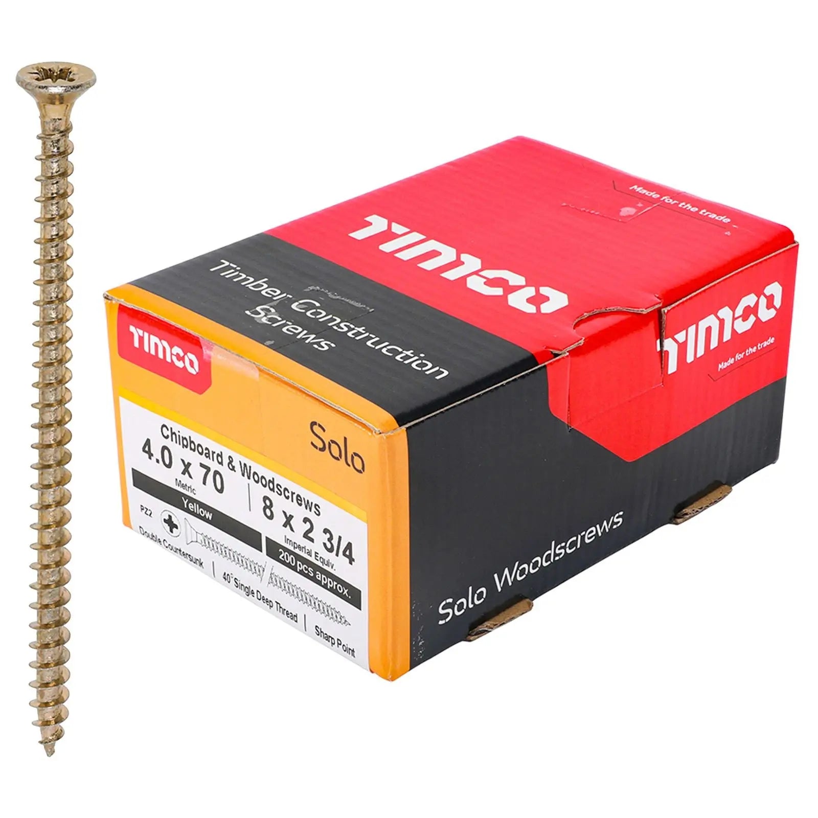 TIMCO SOLO Wood Screws Yellow Double Countersunk Pozi Boxed - Choose Size  White Rose Tools
