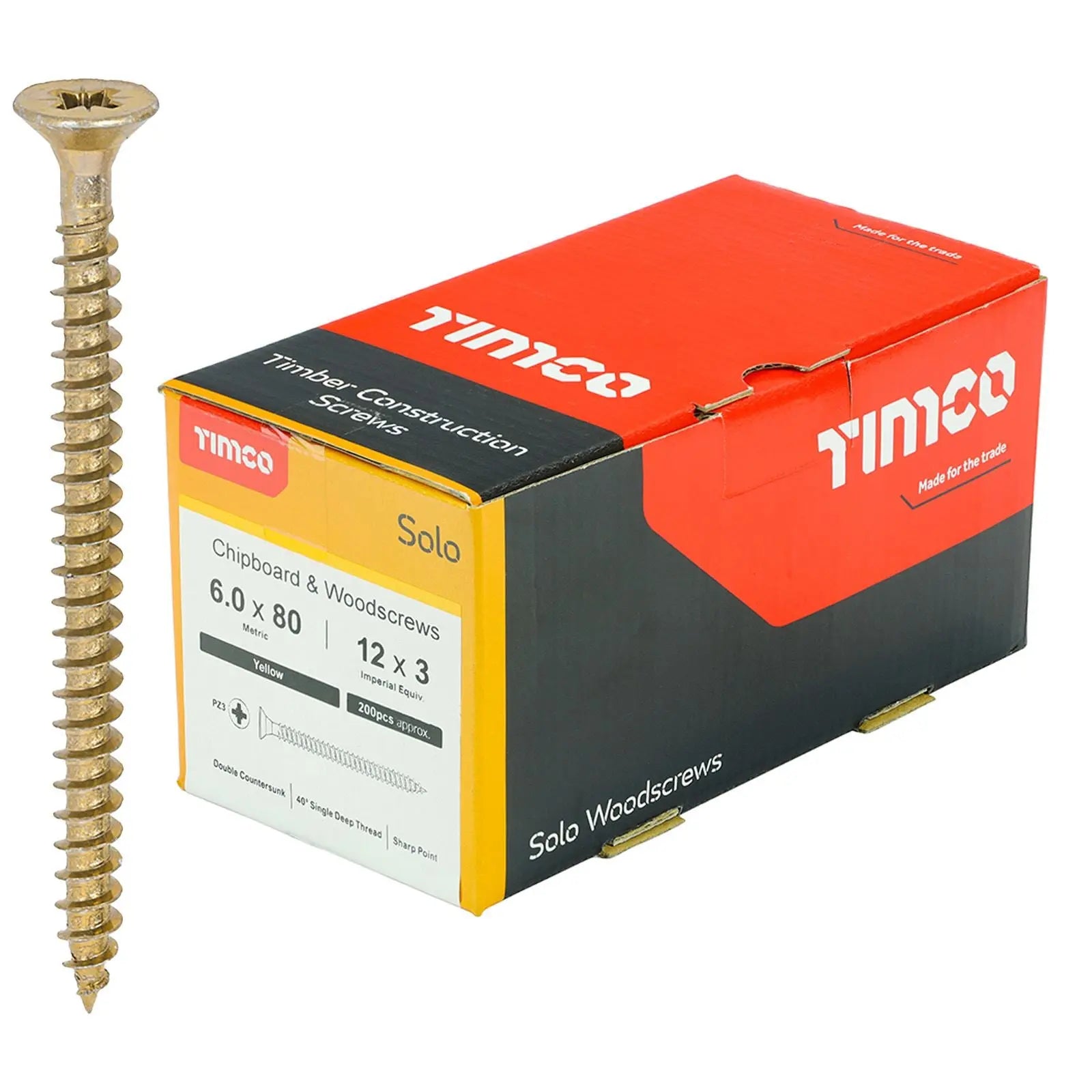 TIMCO SOLO Wood Screws Yellow Double Countersunk Pozi Boxed - Choose Size  White Rose Tools