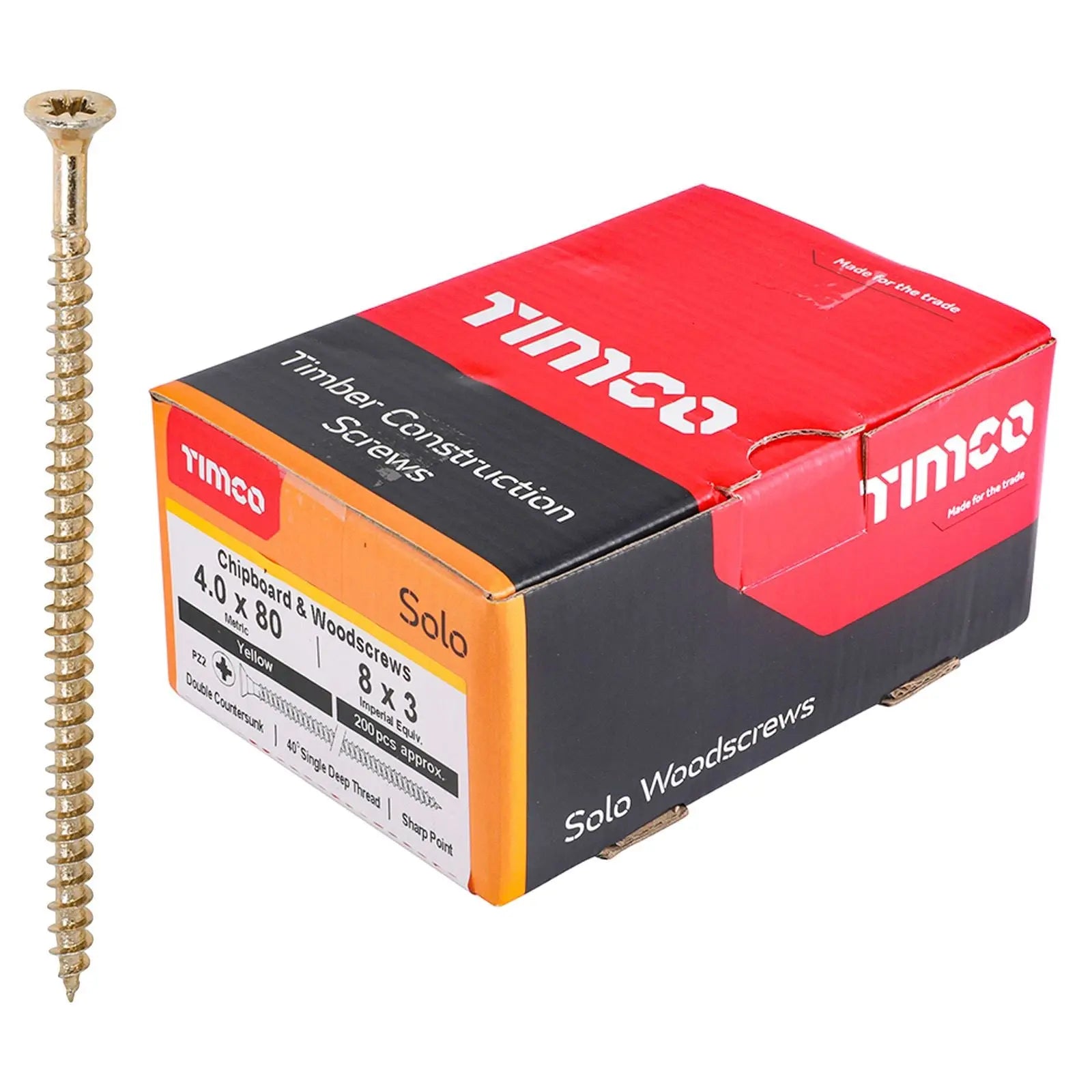 TIMCO SOLO Wood Screws Yellow Double Countersunk Pozi Boxed - Choose Size  White Rose Tools