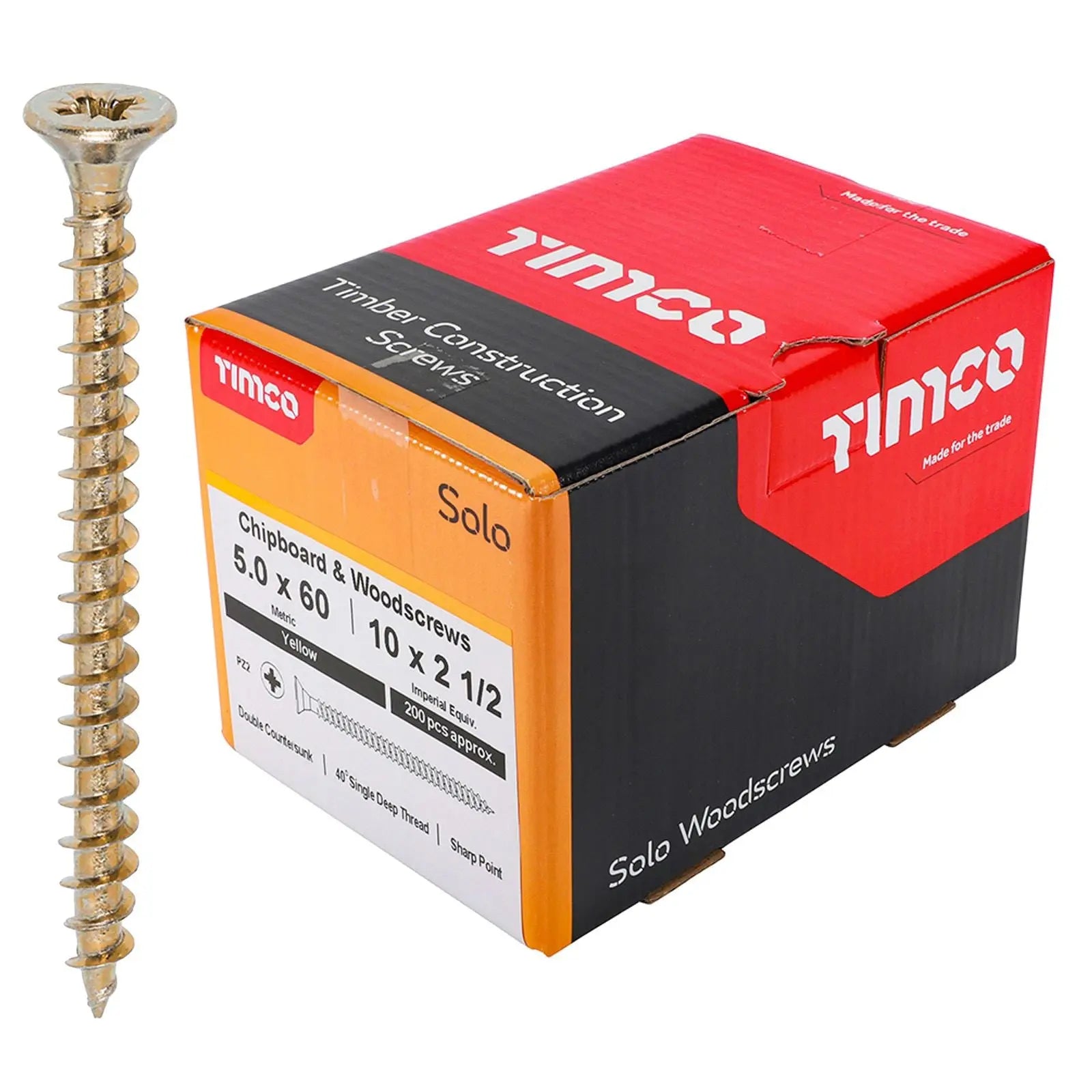 TIMCO SOLO Wood Screws Yellow Double Countersunk Pozi Boxed - Choose Size  White Rose Tools