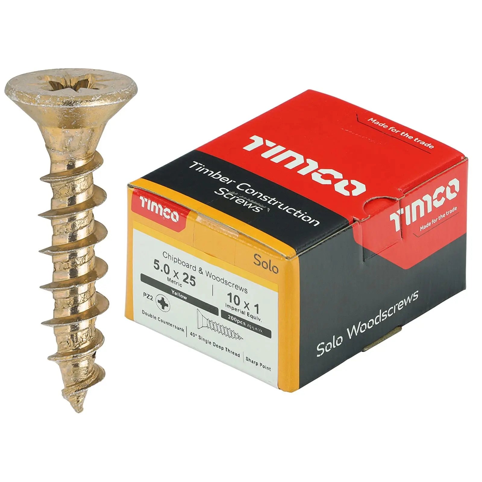 TIMCO SOLO Wood Screws Yellow Double Countersunk Pozi Boxed - Choose Size  White Rose Tools