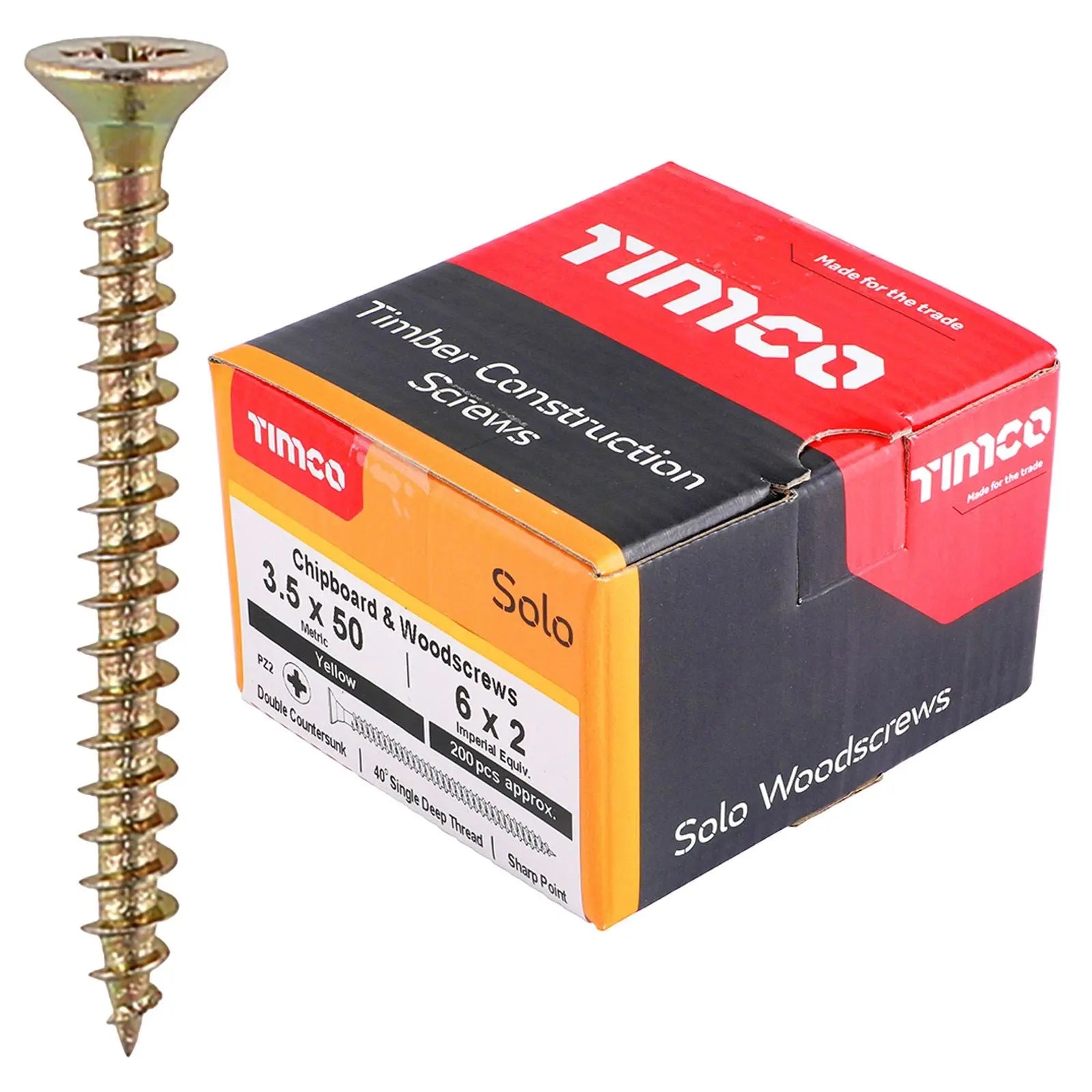 TIMCO SOLO Wood Screws Yellow Double Countersunk Pozi Boxed - Choose Size  White Rose Tools