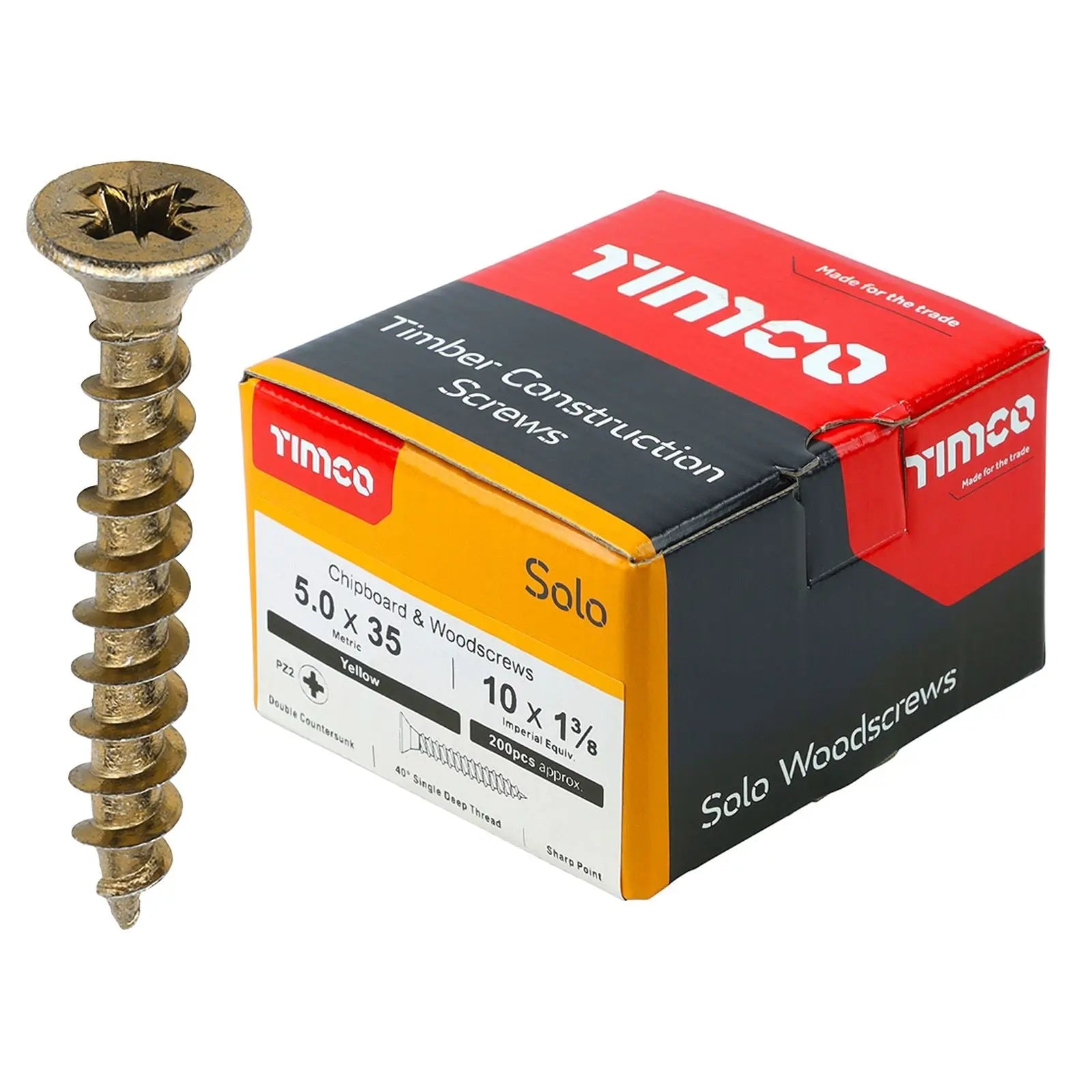 TIMCO SOLO Wood Screws Yellow Double Countersunk Pozi Boxed - Choose Size  White Rose Tools