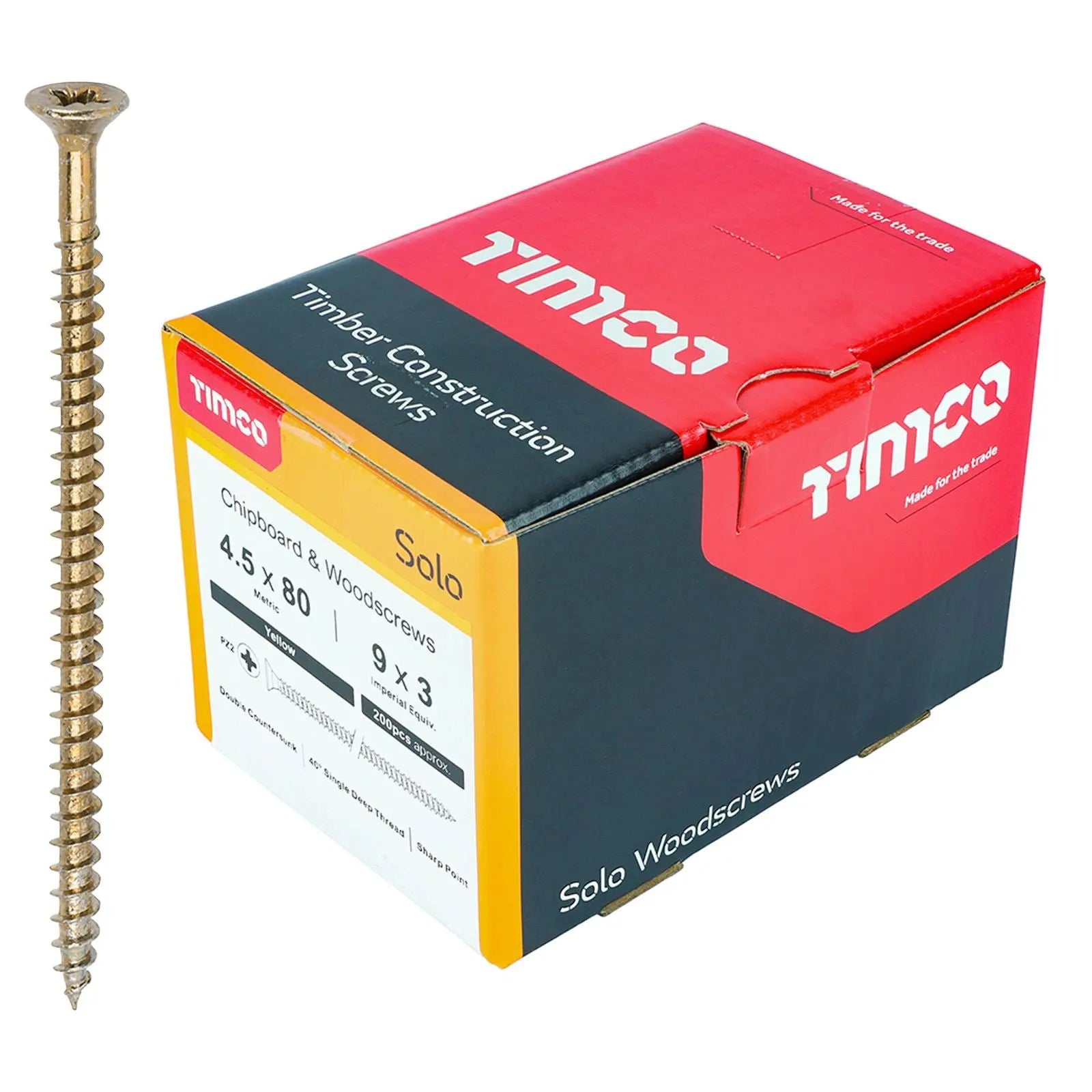 TIMCO SOLO Wood Screws Yellow Double Countersunk Pozi Boxed - Choose Size  White Rose Tools
