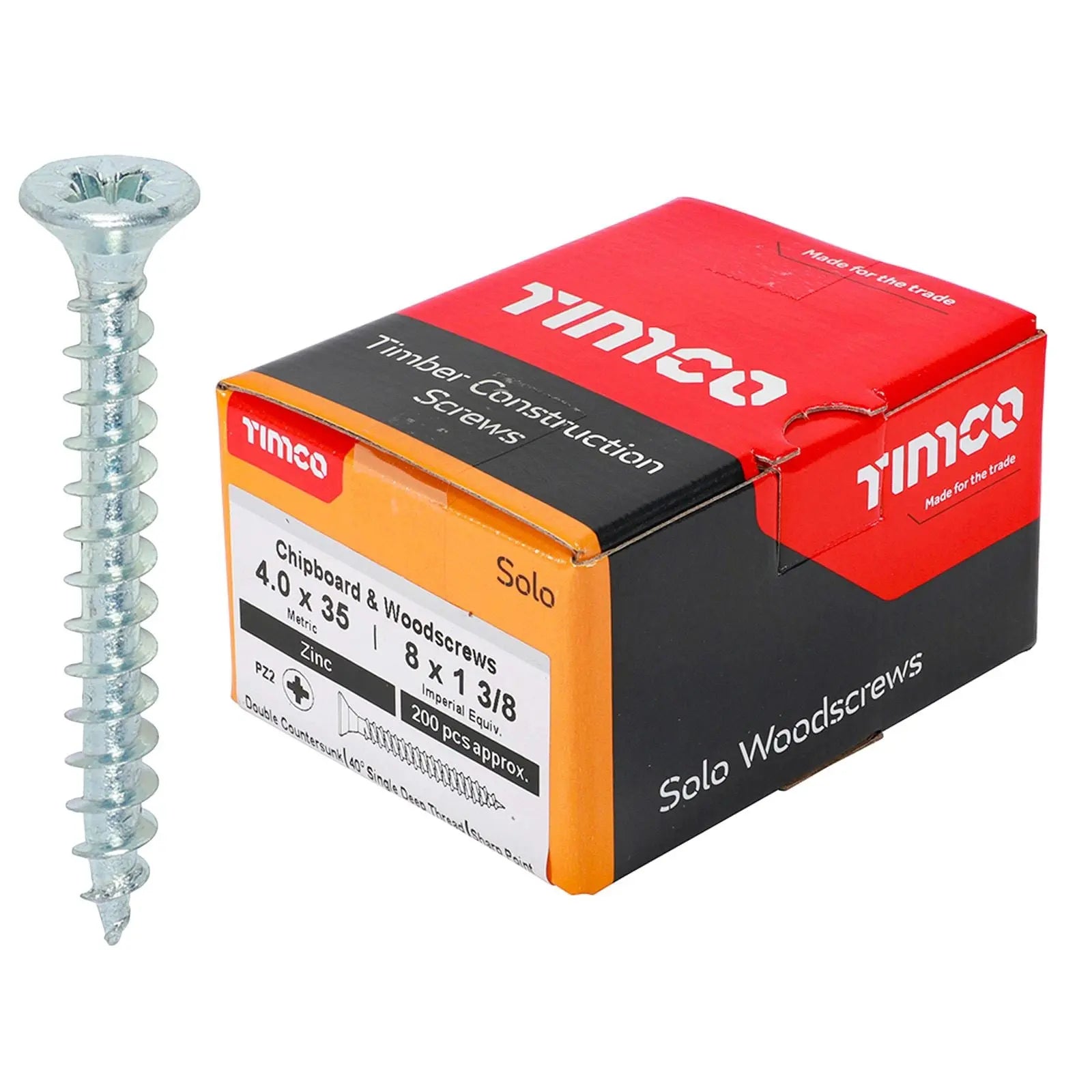 TIMCO SOLO Wood Screws Zinc Double Countersunk Pozi Boxed - Choose Size White Rose Tools