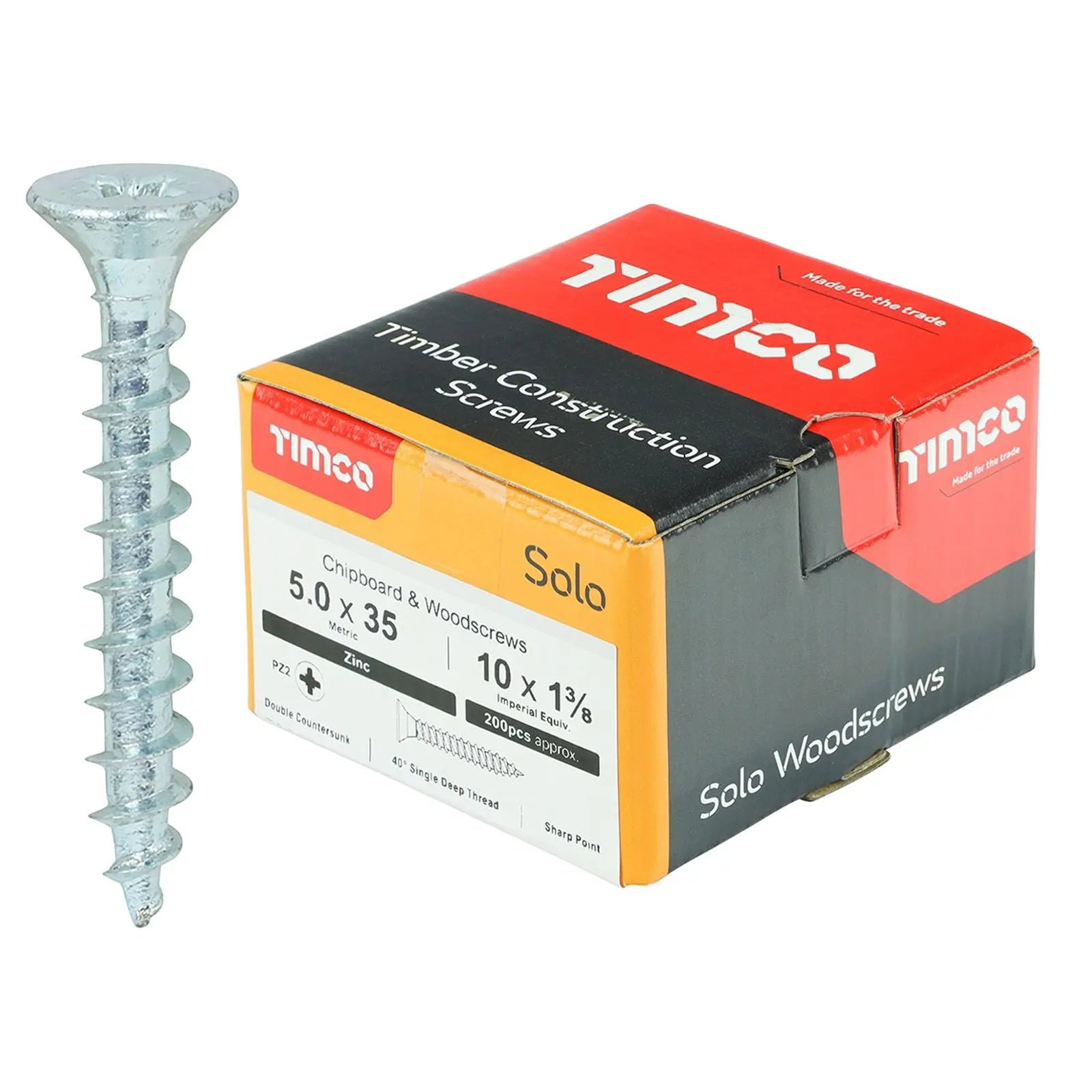 TIMCO SOLO Wood Screws Zinc Double Countersunk Pozi Boxed - Choose Size White Rose Tools