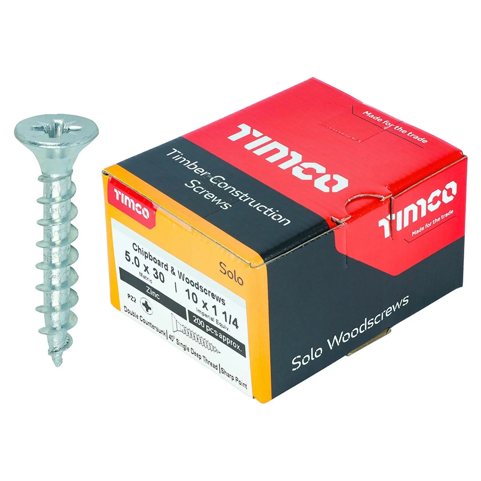 TIMCO SOLO Wood Screws Zinc Double Countersunk Pozi Boxed - Choose Size White Rose Tools