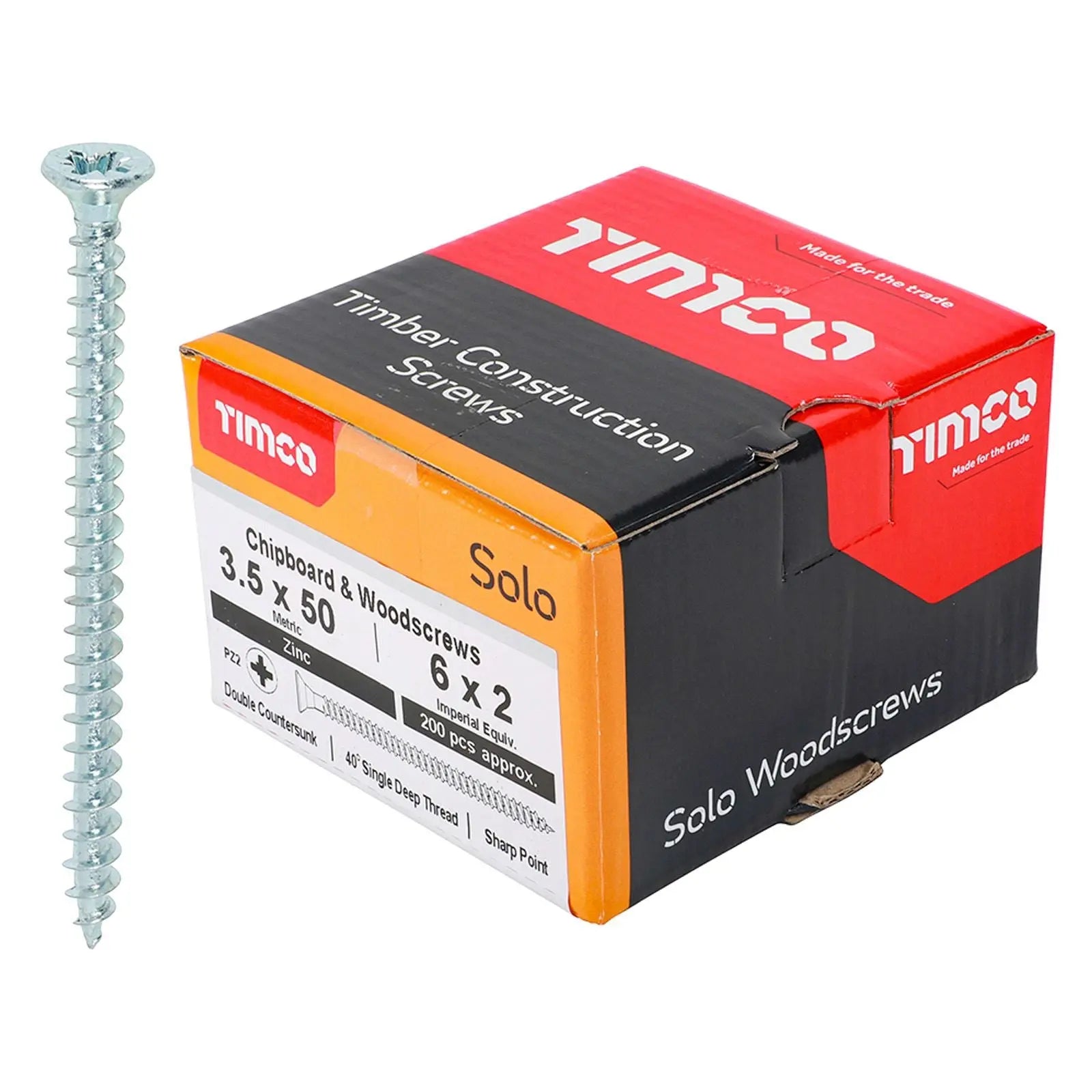 TIMCO SOLO Wood Screws Zinc Double Countersunk Pozi Boxed - Choose Size White Rose Tools