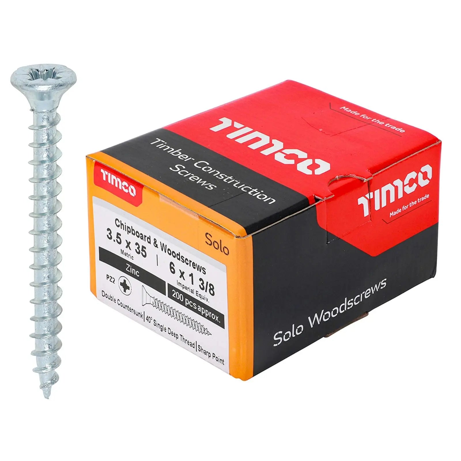 TIMCO SOLO Wood Screws Zinc Double Countersunk Pozi Boxed - Choose Size White Rose Tools