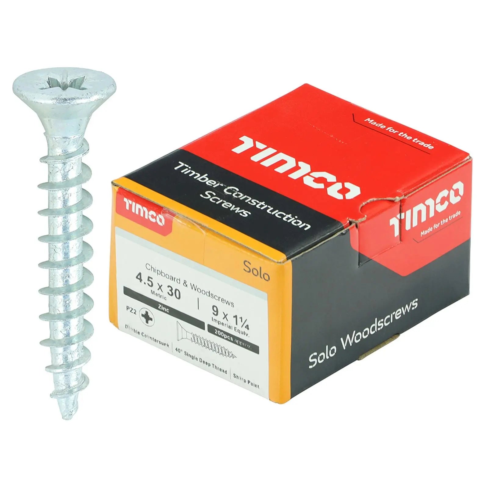 TIMCO SOLO Wood Screws Zinc Double Countersunk Pozi Boxed - Choose Size White Rose Tools