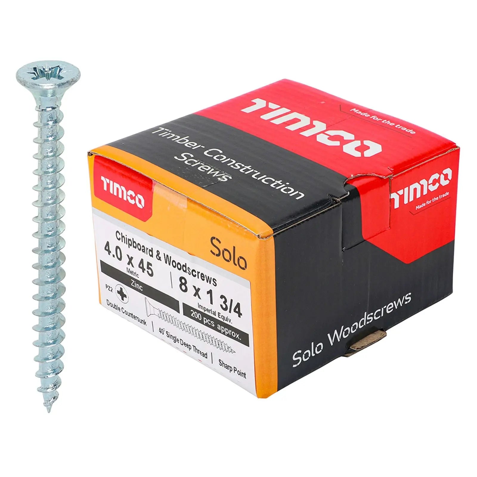 TIMCO SOLO Wood Screws Zinc Double Countersunk Pozi Boxed - Choose Size White Rose Tools