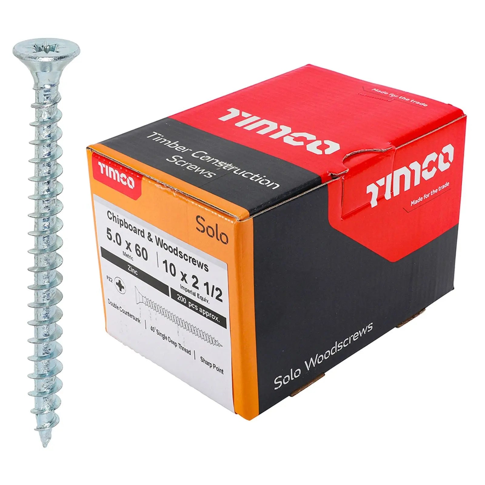 TIMCO SOLO Wood Screws Zinc Double Countersunk Pozi Boxed - Choose Size White Rose Tools