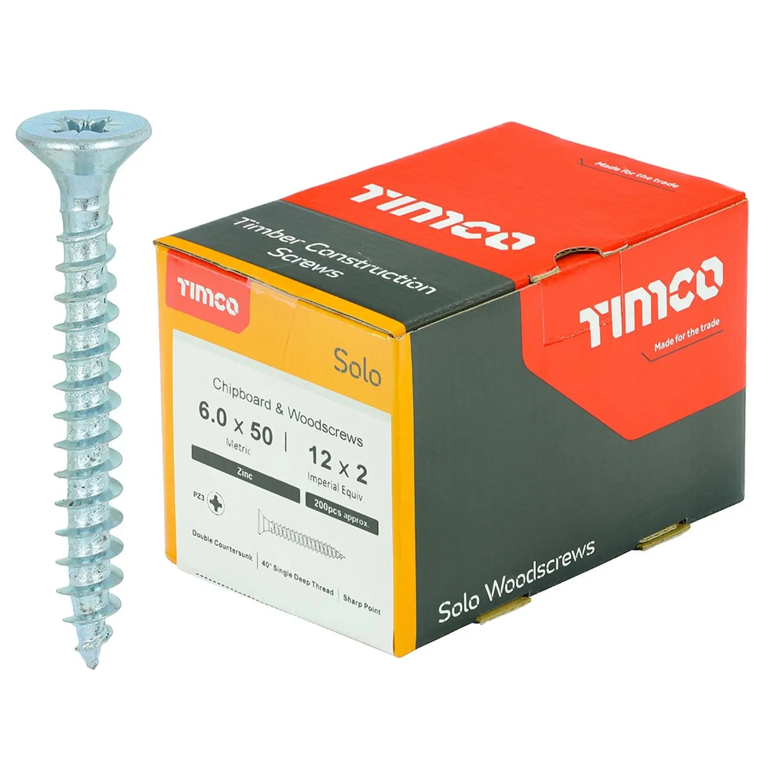 TIMCO SOLO Wood Screws Zinc Double Countersunk Pozi Boxed - Choose Size White Rose Tools