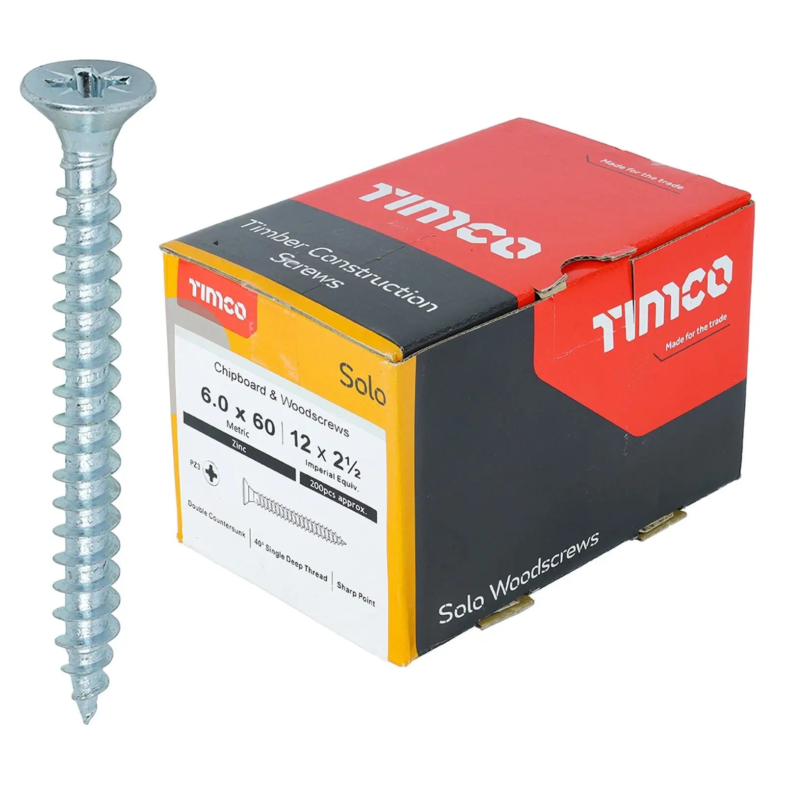 TIMCO SOLO Wood Screws Zinc Double Countersunk Pozi Boxed - Choose Size White Rose Tools