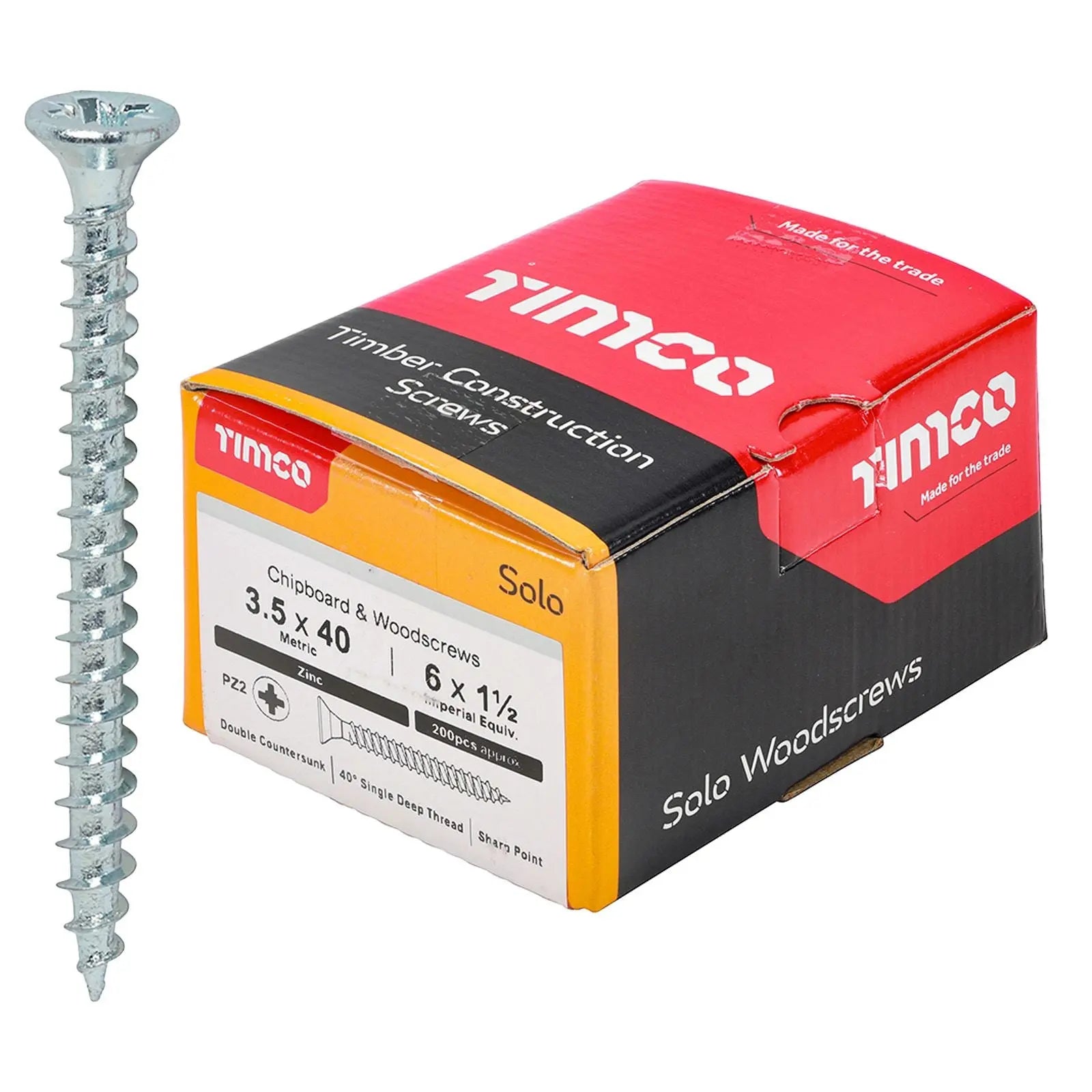 TIMCO SOLO Wood Screws Zinc Double Countersunk Pozi Boxed - Choose Size White Rose Tools