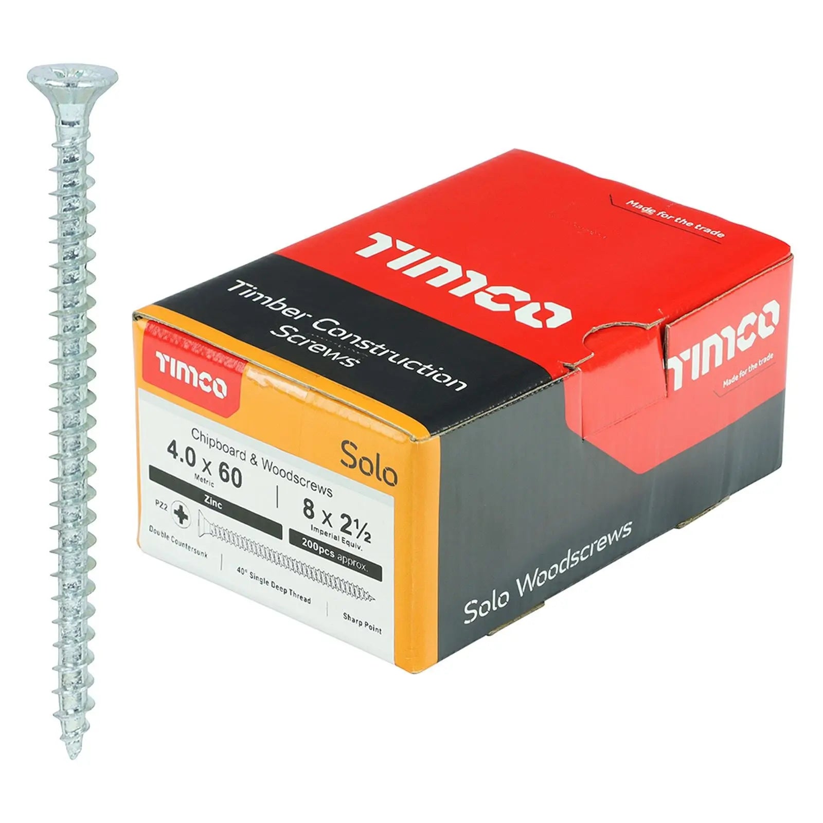 TIMCO SOLO Wood Screws Zinc Double Countersunk Pozi Boxed - Choose Size White Rose Tools