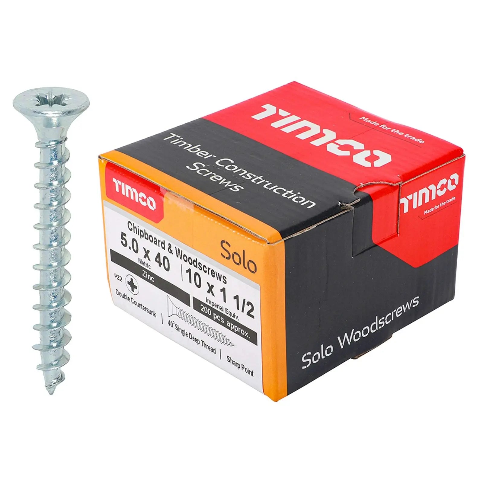 TIMCO SOLO Wood Screws Zinc Double Countersunk Pozi Boxed - Choose Size White Rose Tools