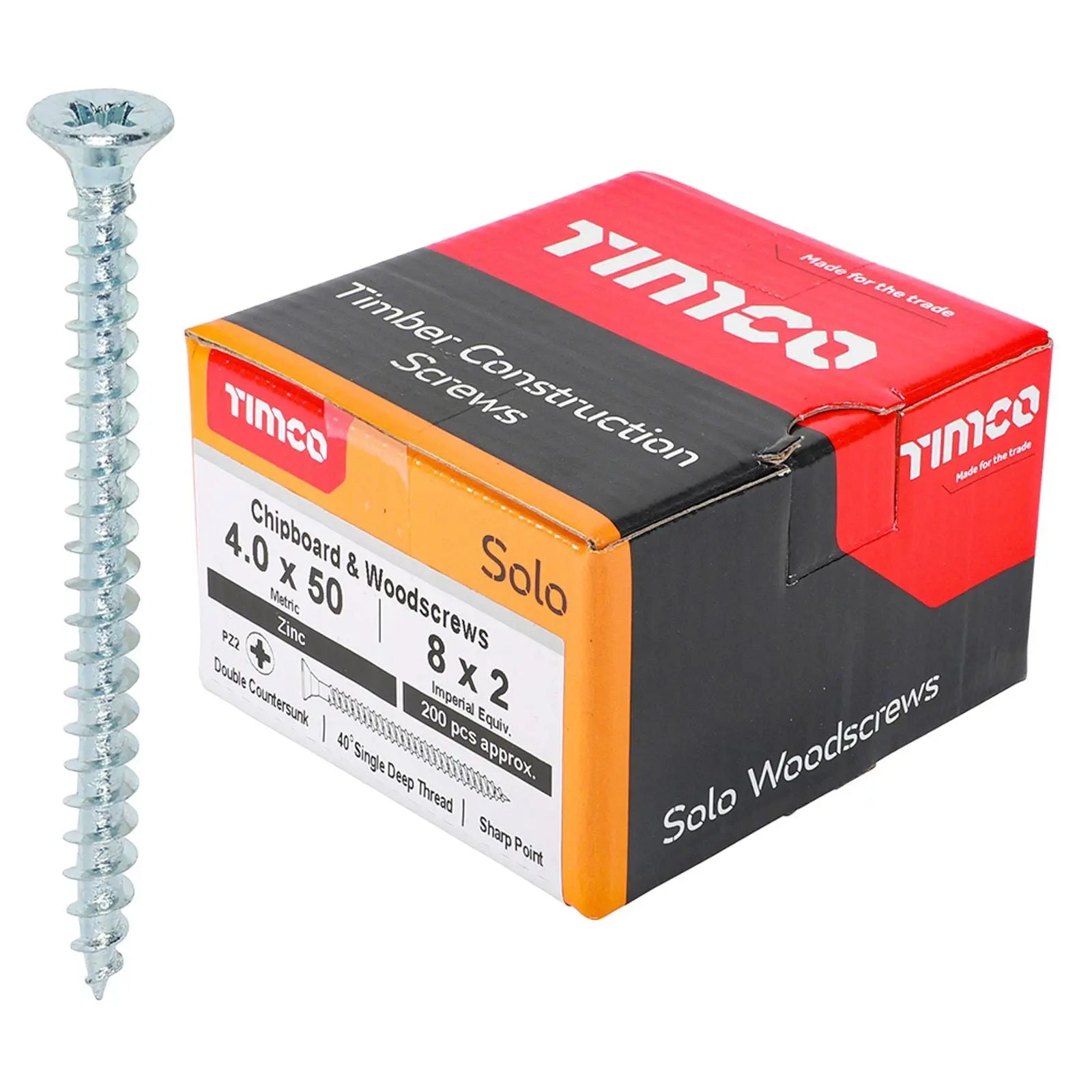 TIMCO SOLO Wood Screws Zinc Double Countersunk Pozi Boxed - Choose Size White Rose Tools