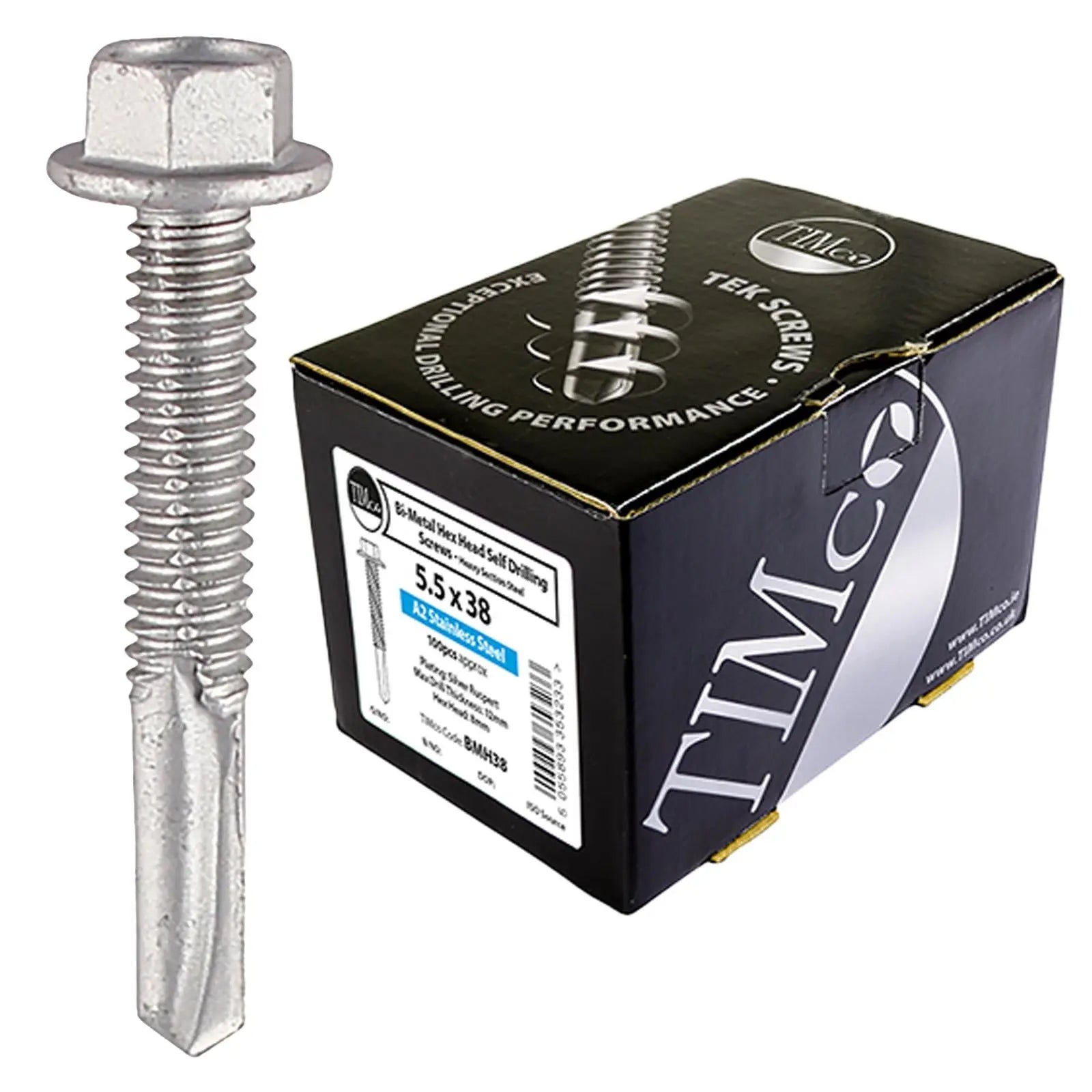 TIMCO Self Drilling Construction Screw for Heavy Section Steel with or without EPDM Washer Bi-Metal Exterior Zinc -Choose Size White Rose Tools