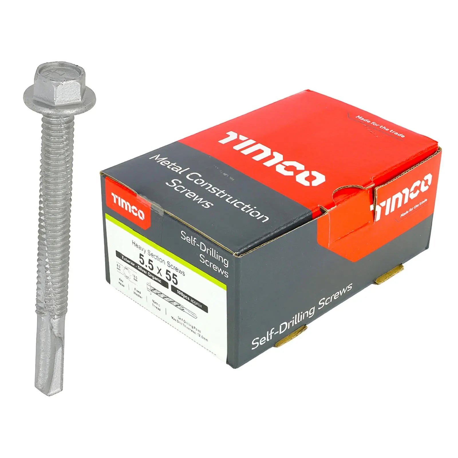TIMCO Self Drilling Construction Screw for Heavy Section Steel with or without EPDM Washer Bi-Metal Exterior Zinc -Choose Size White Rose Tools