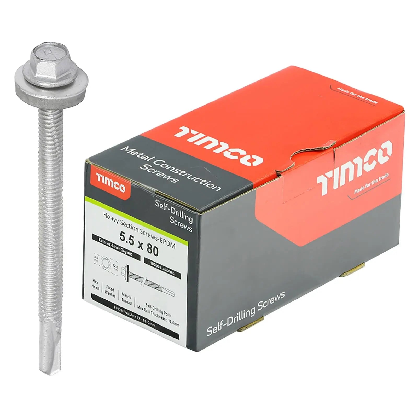 TIMCO Self Drilling Construction Screw for Heavy Section Steel with or without EPDM Washer Bi-Metal Exterior Zinc -Choose Size White Rose Tools