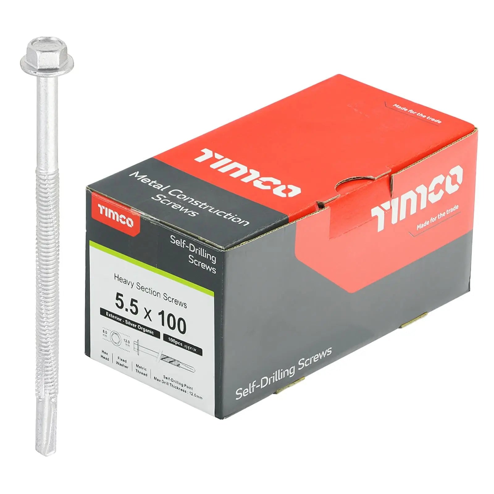 TIMCO Self Drilling Construction Screw for Heavy Section Steel with or without EPDM Washer Bi-Metal Exterior Zinc -Choose Size White Rose Tools
