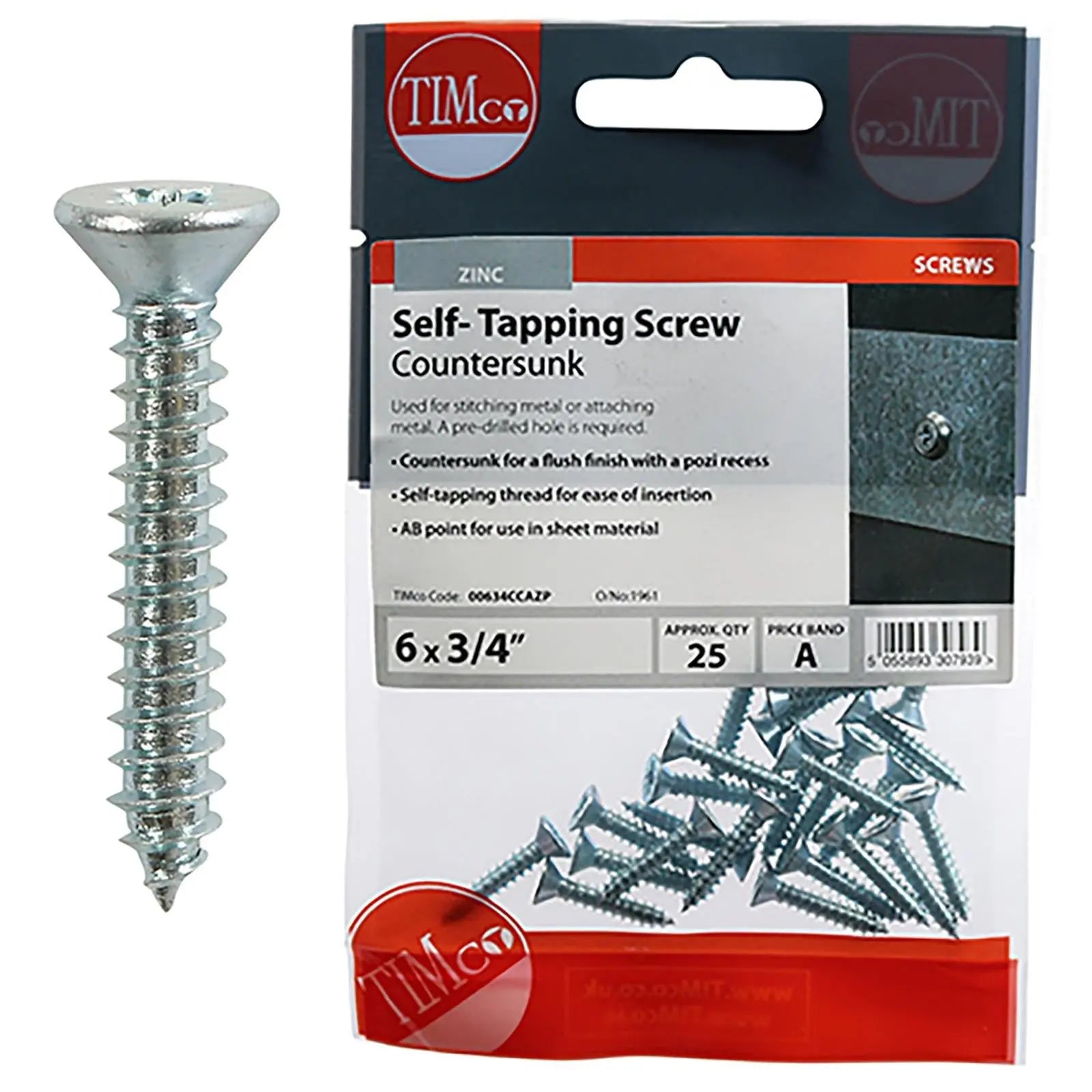 TIMCO Self Tapping Screws Countersunk Zinc Pozi - Choose Size White Rose Tools