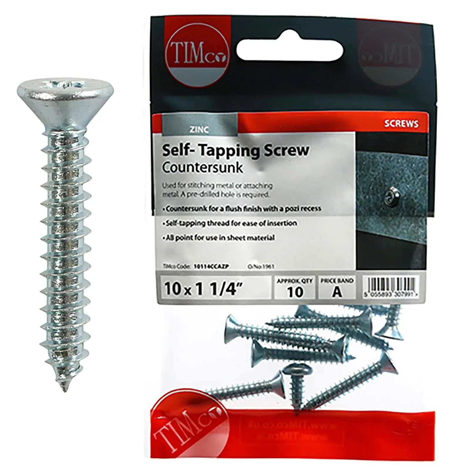 TIMCO Self Tapping Screws Countersunk Zinc Pozi - Choose Size White Rose Tools
