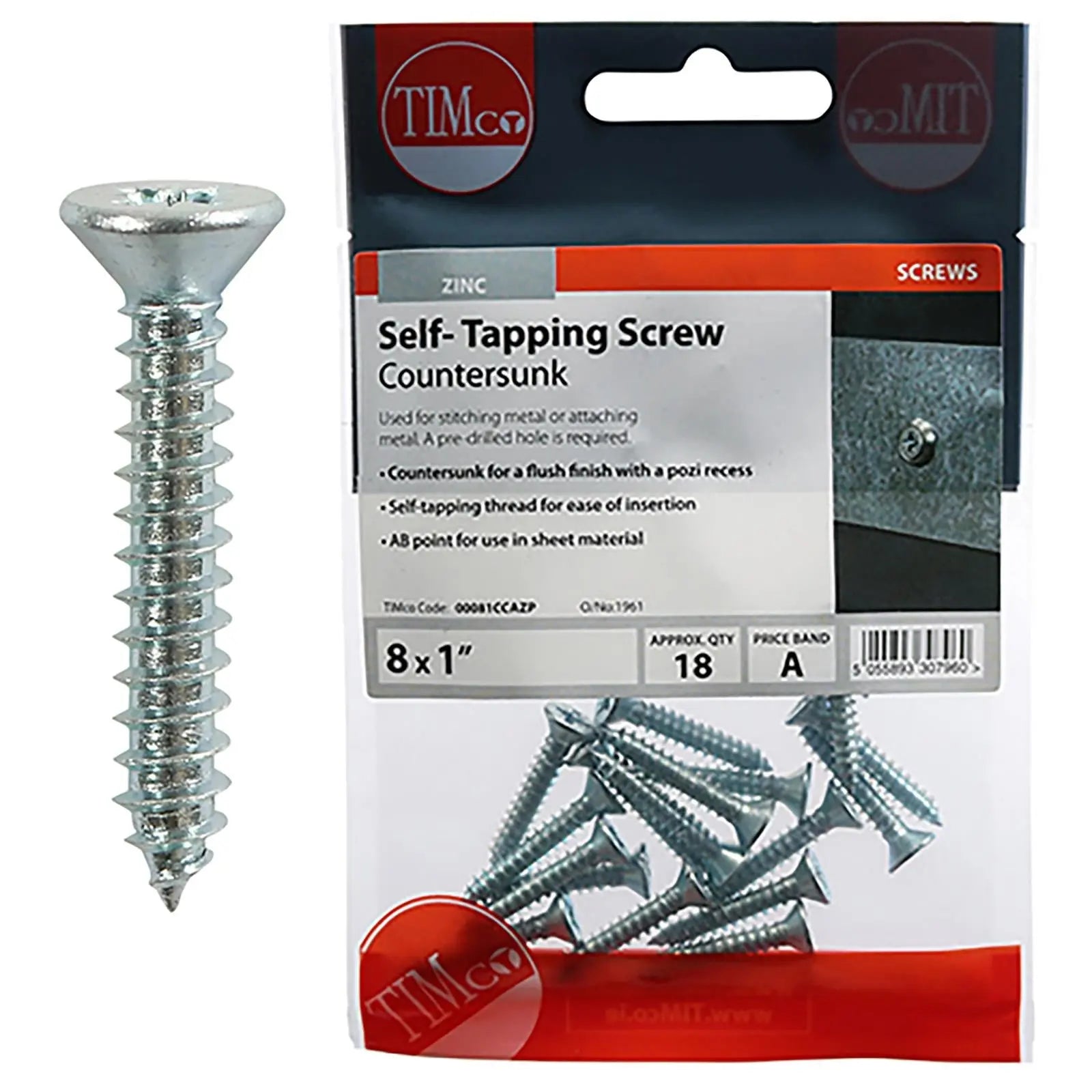 TIMCO Self Tapping Screws Countersunk Zinc Pozi - Choose Size White Rose Tools