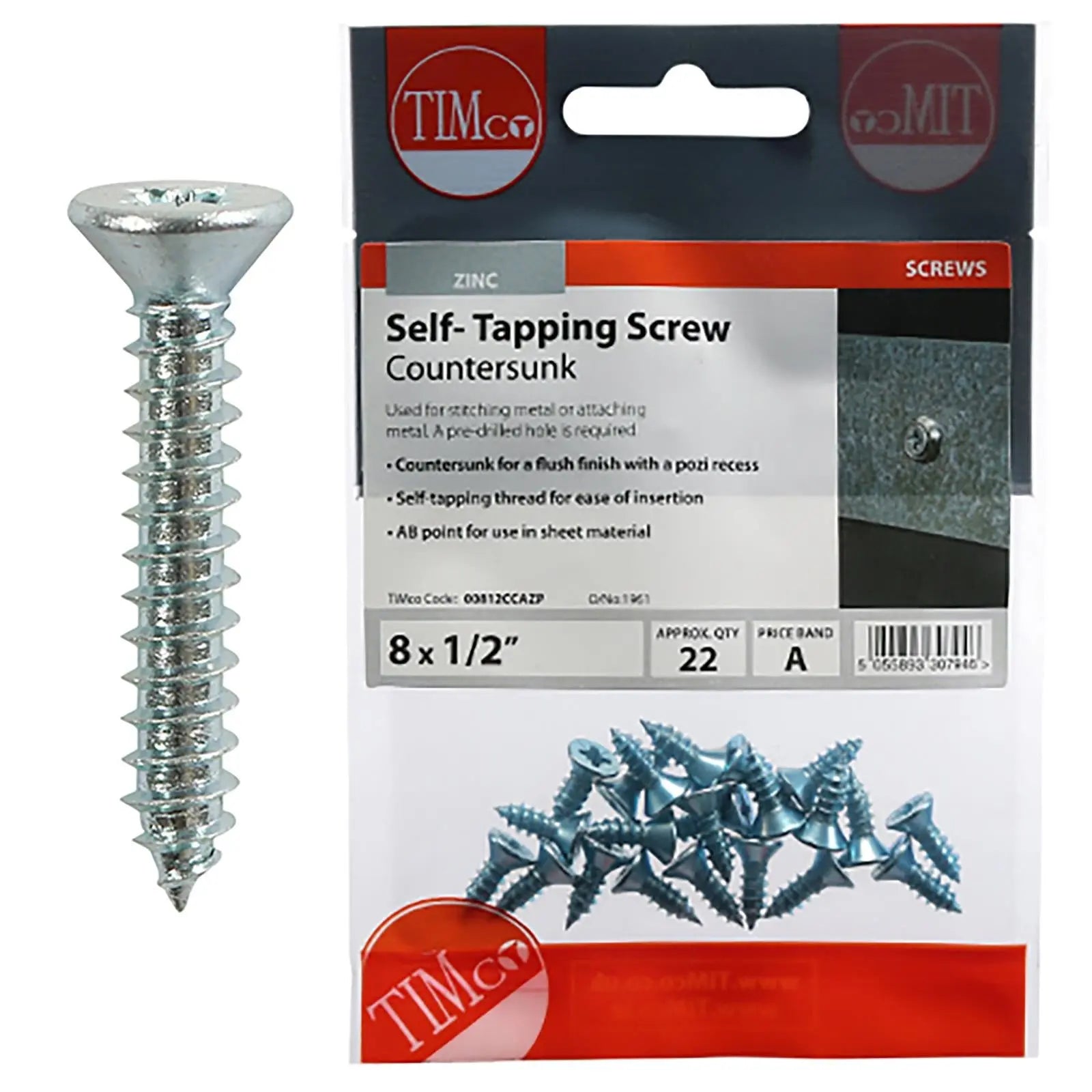 TIMCO Self Tapping Screws Countersunk Zinc Pozi - Choose Size White Rose Tools