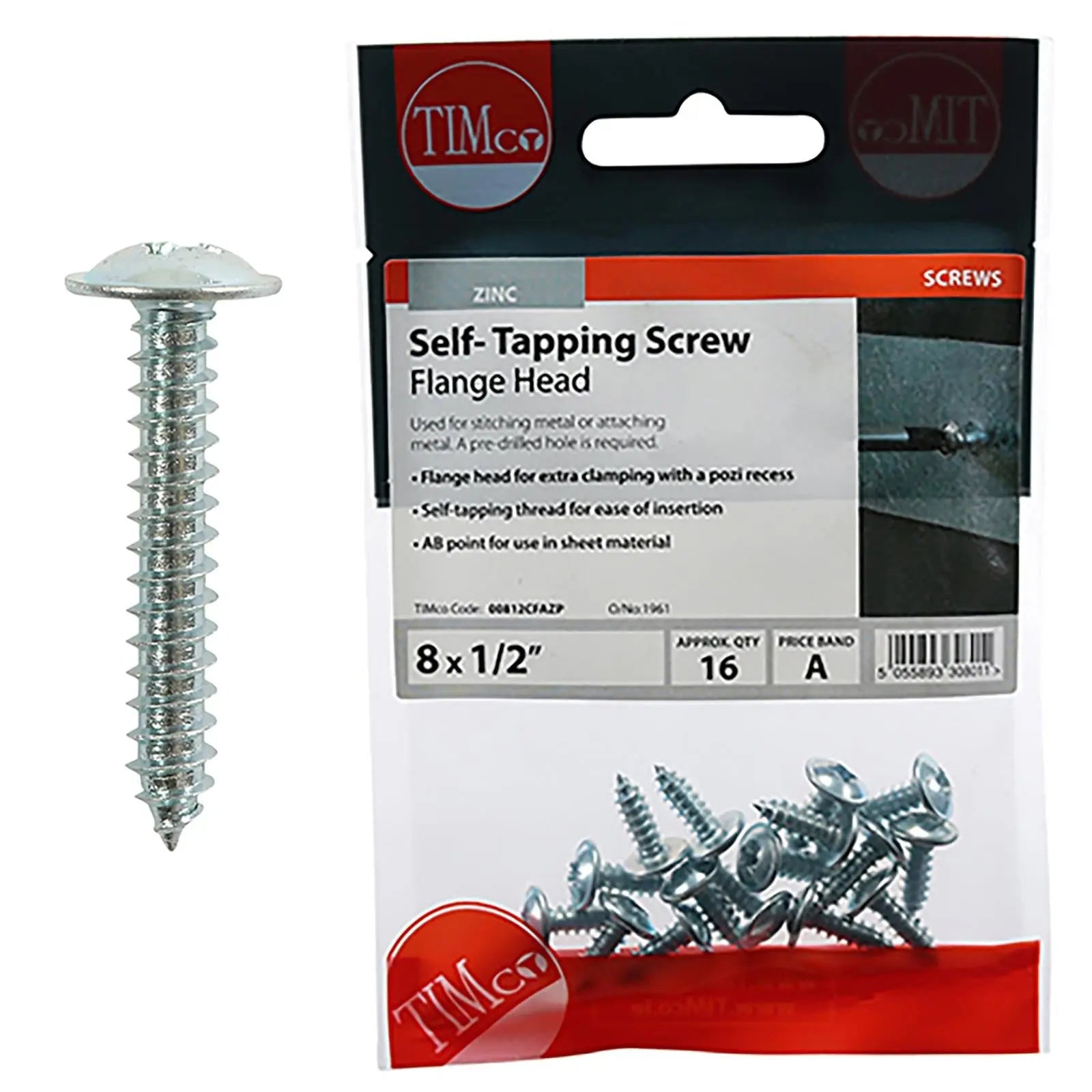 TIMCO Self Tapping Screws Flange Head Zinc Pozi - Choose Size White Rose Tools
