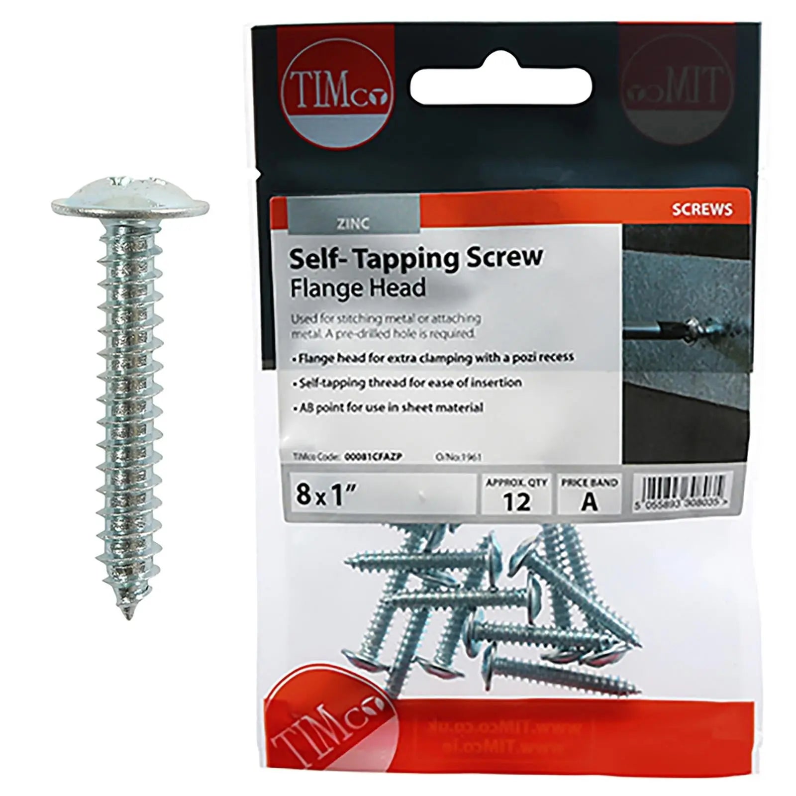 TIMCO Self Tapping Screws Flange Head Zinc Pozi - Choose Size White Rose Tools