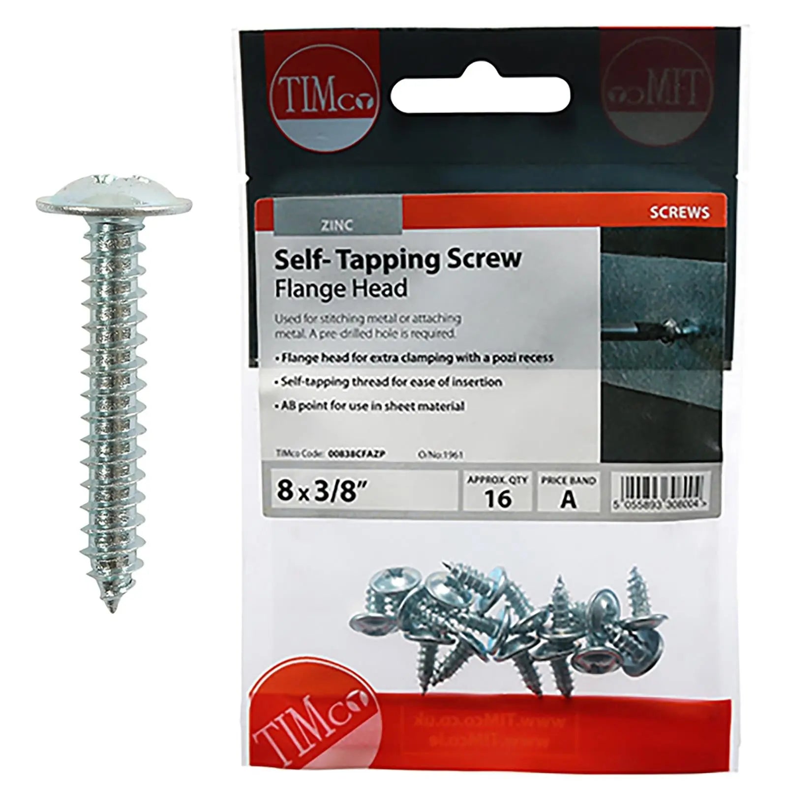 TIMCO Self Tapping Screws Flange Head Zinc Pozi - Choose Size White Rose Tools