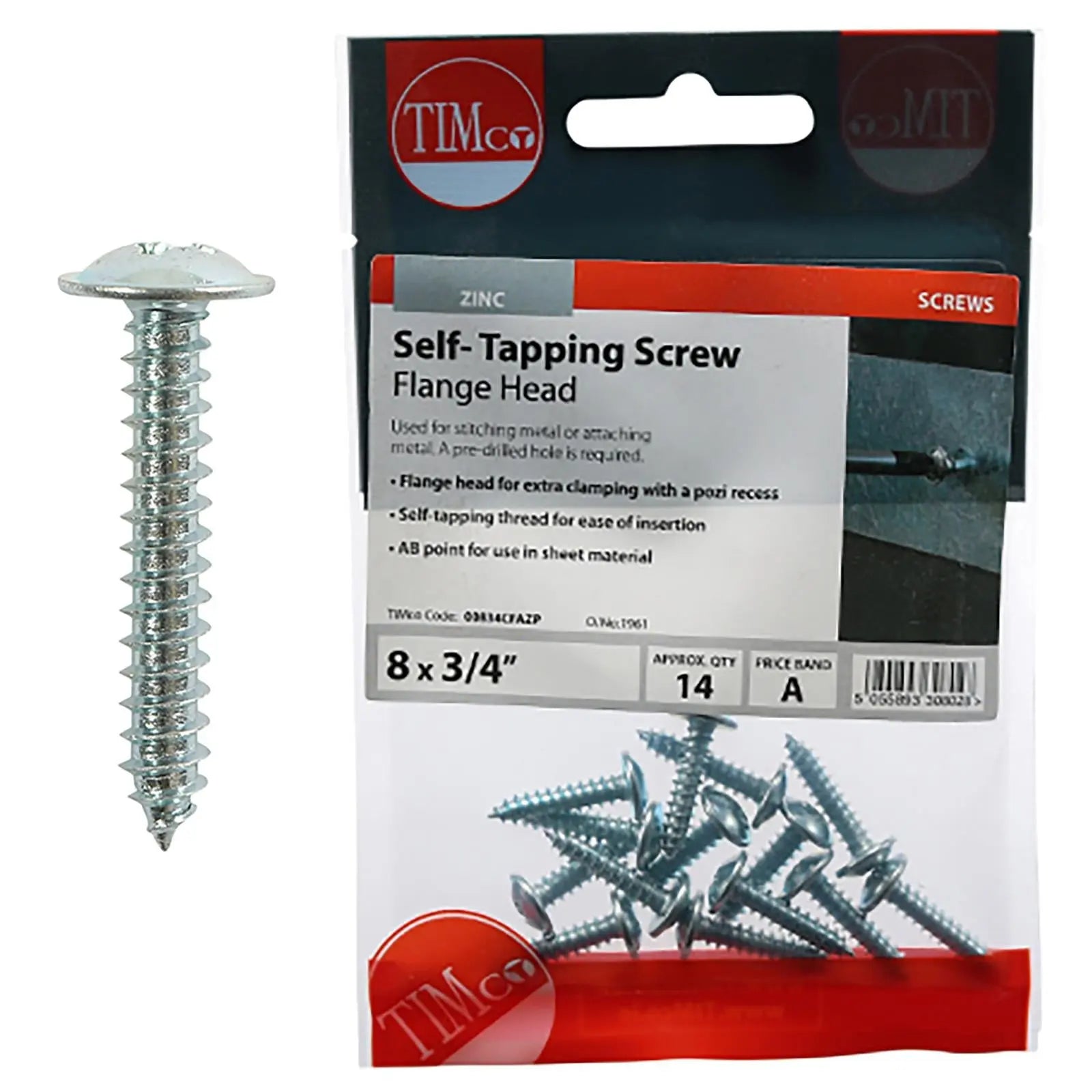 TIMCO Self Tapping Screws Flange Head Zinc Pozi - Choose Size White Rose Tools