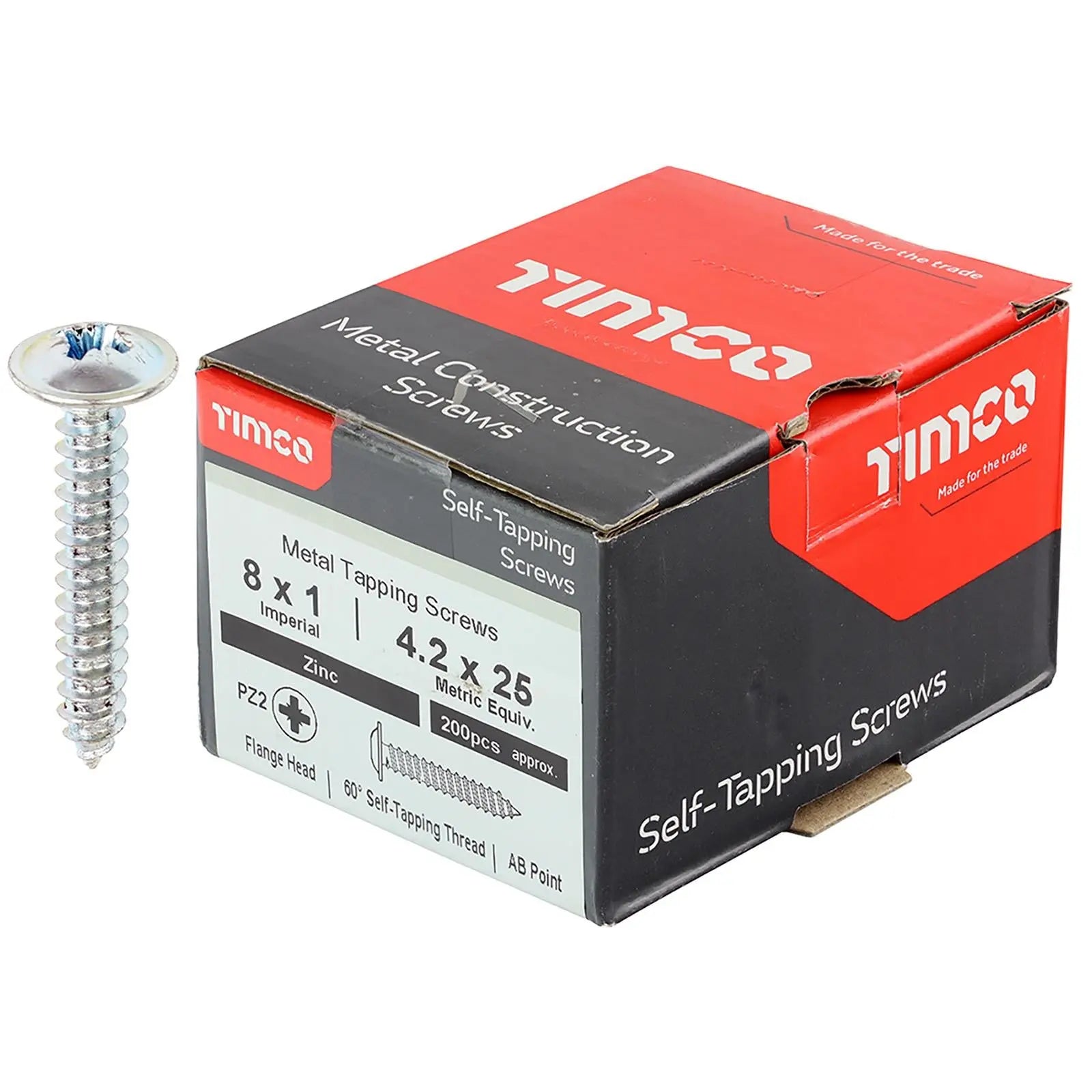 TIMCO Self Tapping Screws Flange Head Zinc Pozi - Choose Size White Rose Tools