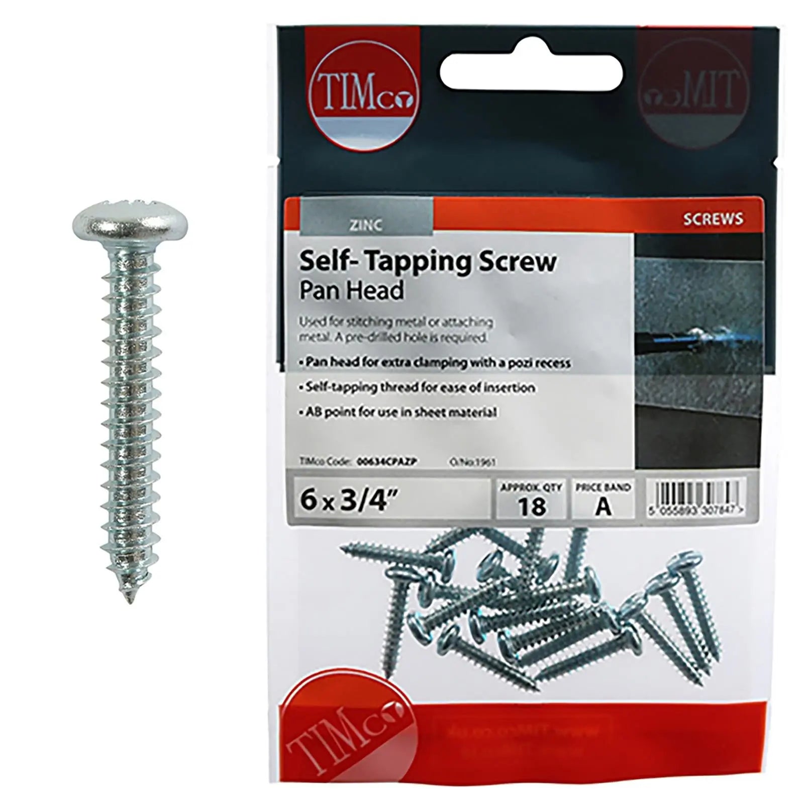 TIMCO Self Tapping Screws Pan Head Zinc Pozi - Choose Size White Rose Tools