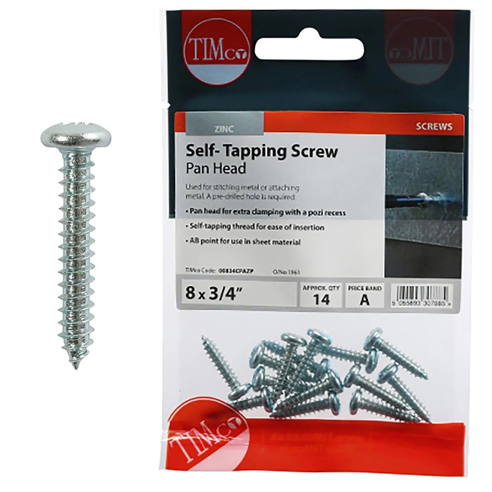 TIMCO Self Tapping Screws Pan Head Zinc Pozi - Choose Size White Rose Tools