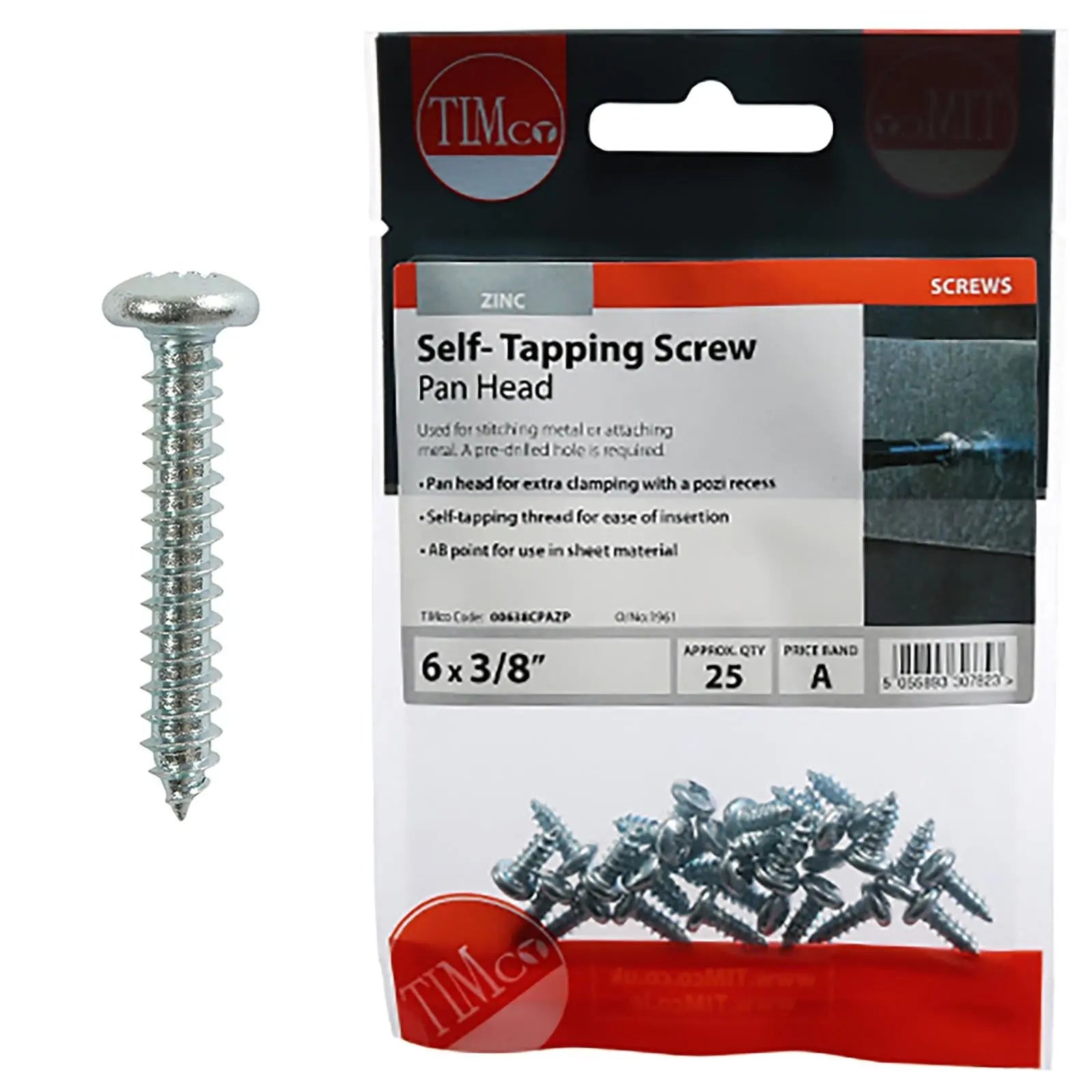 TIMCO Self Tapping Screws Pan Head Zinc Pozi - Choose Size White Rose Tools