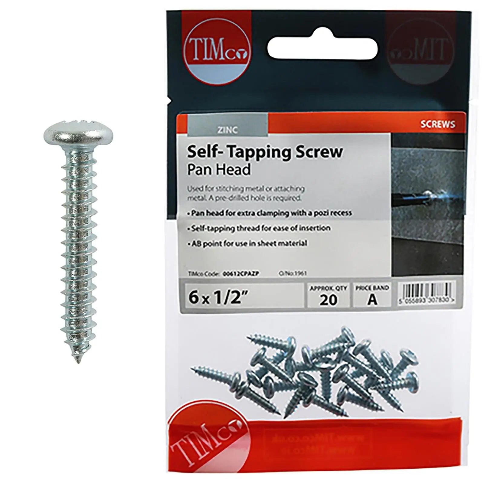 TIMCO Self Tapping Screws Pan Head Zinc Pozi - Choose Size White Rose Tools