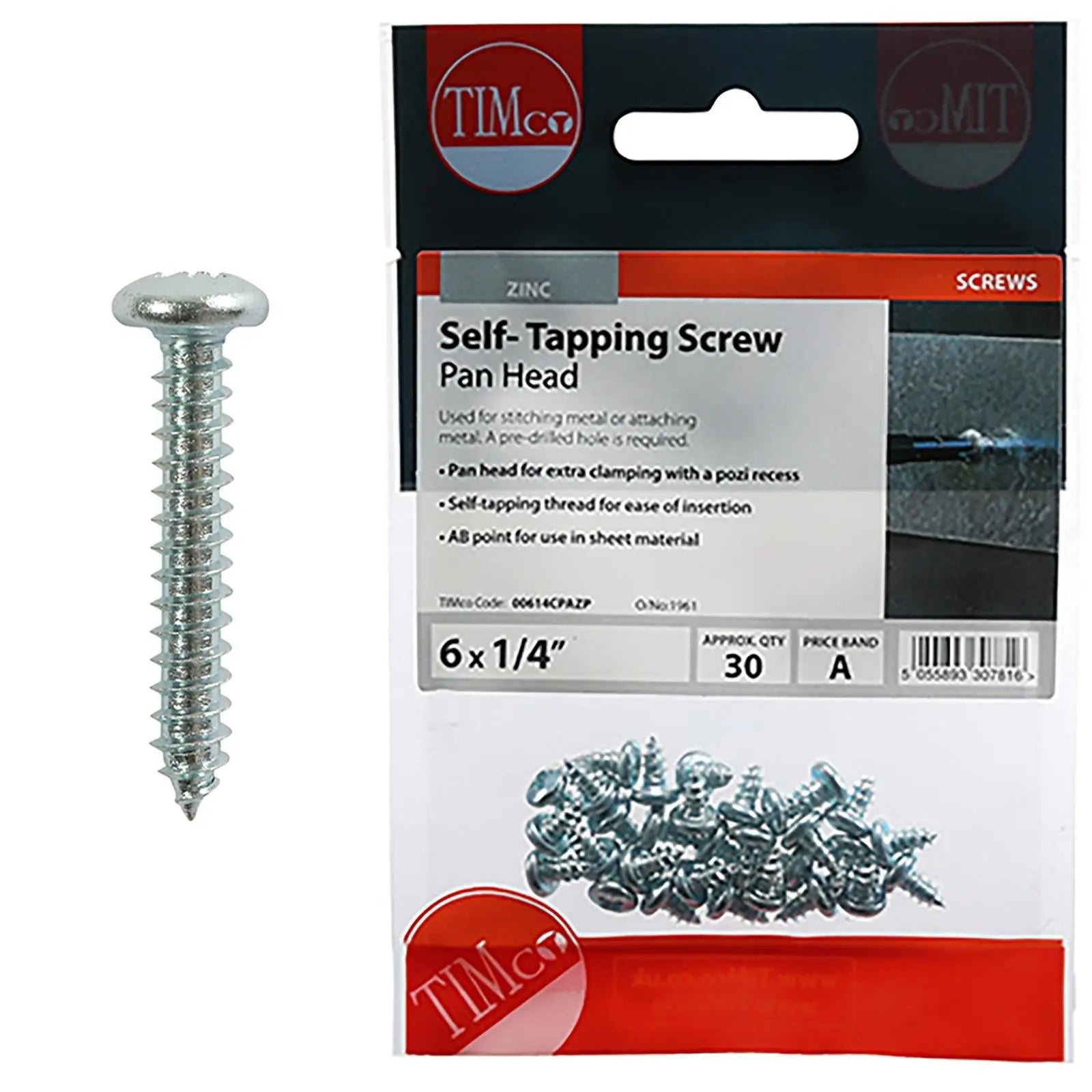 TIMCO Self Tapping Screws Pan Head Zinc Pozi - Choose Size White Rose Tools