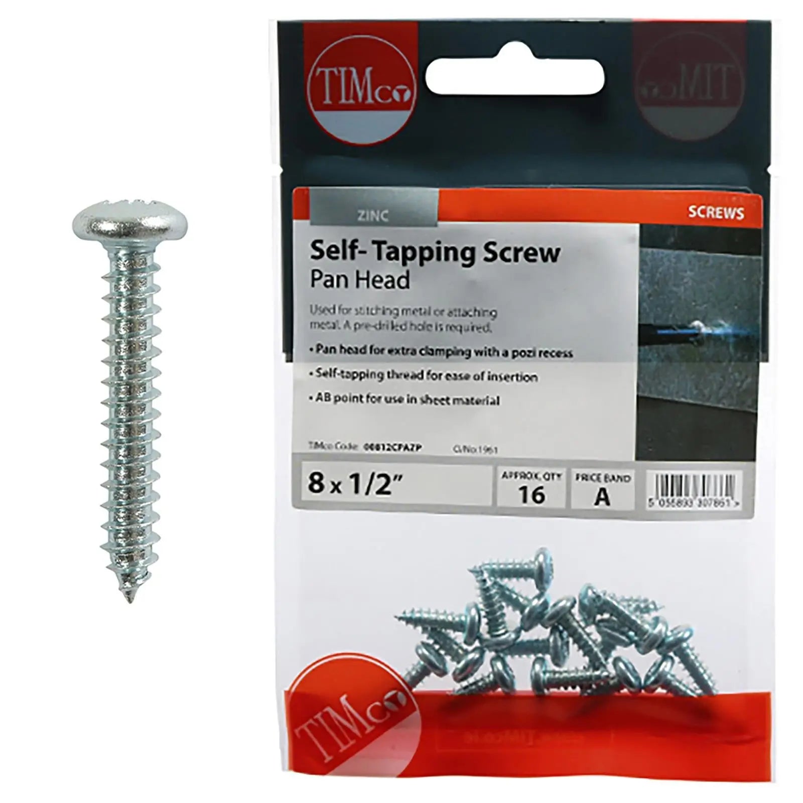 TIMCO Self Tapping Screws Pan Head Zinc Pozi - Choose Size White Rose Tools